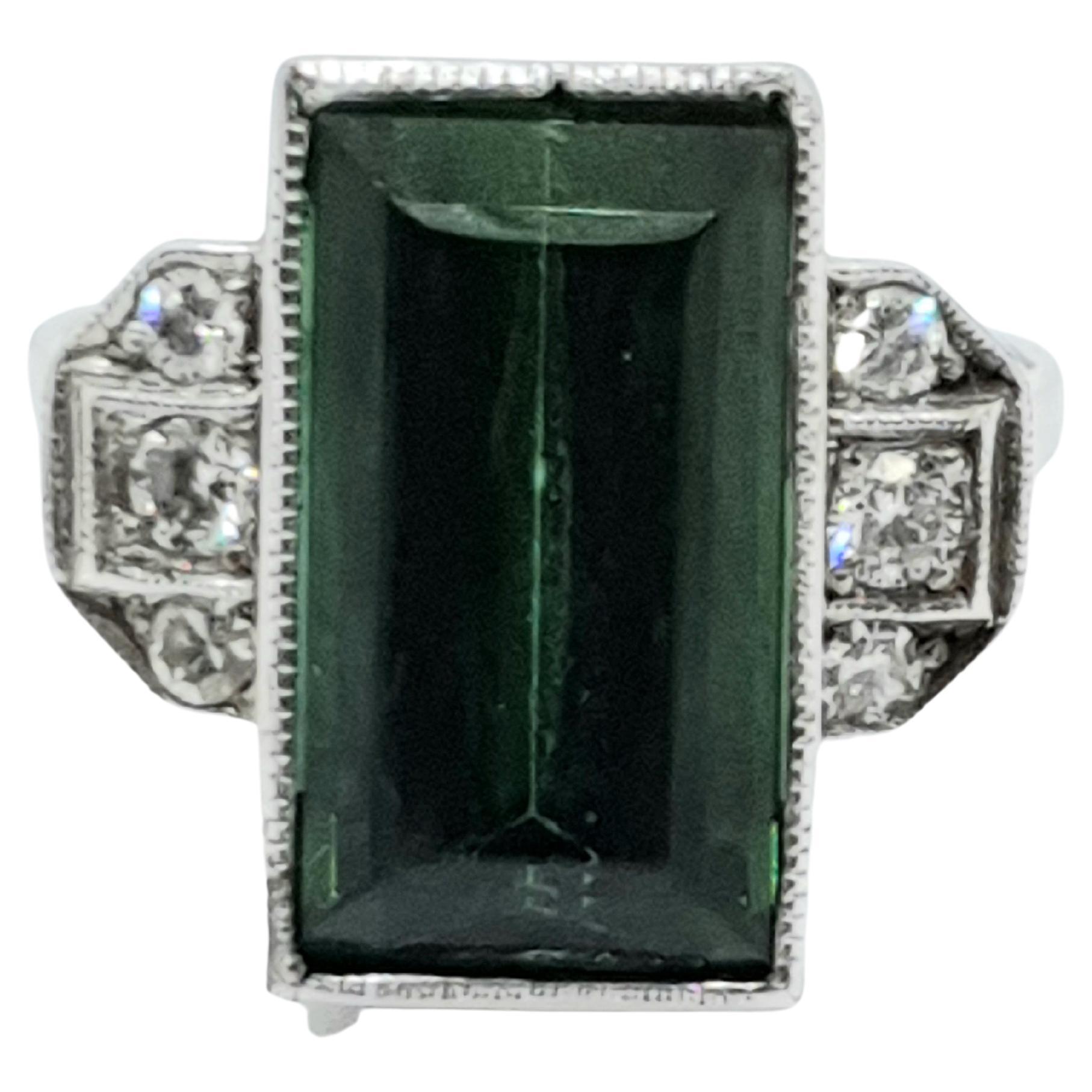 Art Deco Green Tourmaline Gold Ring For Sale