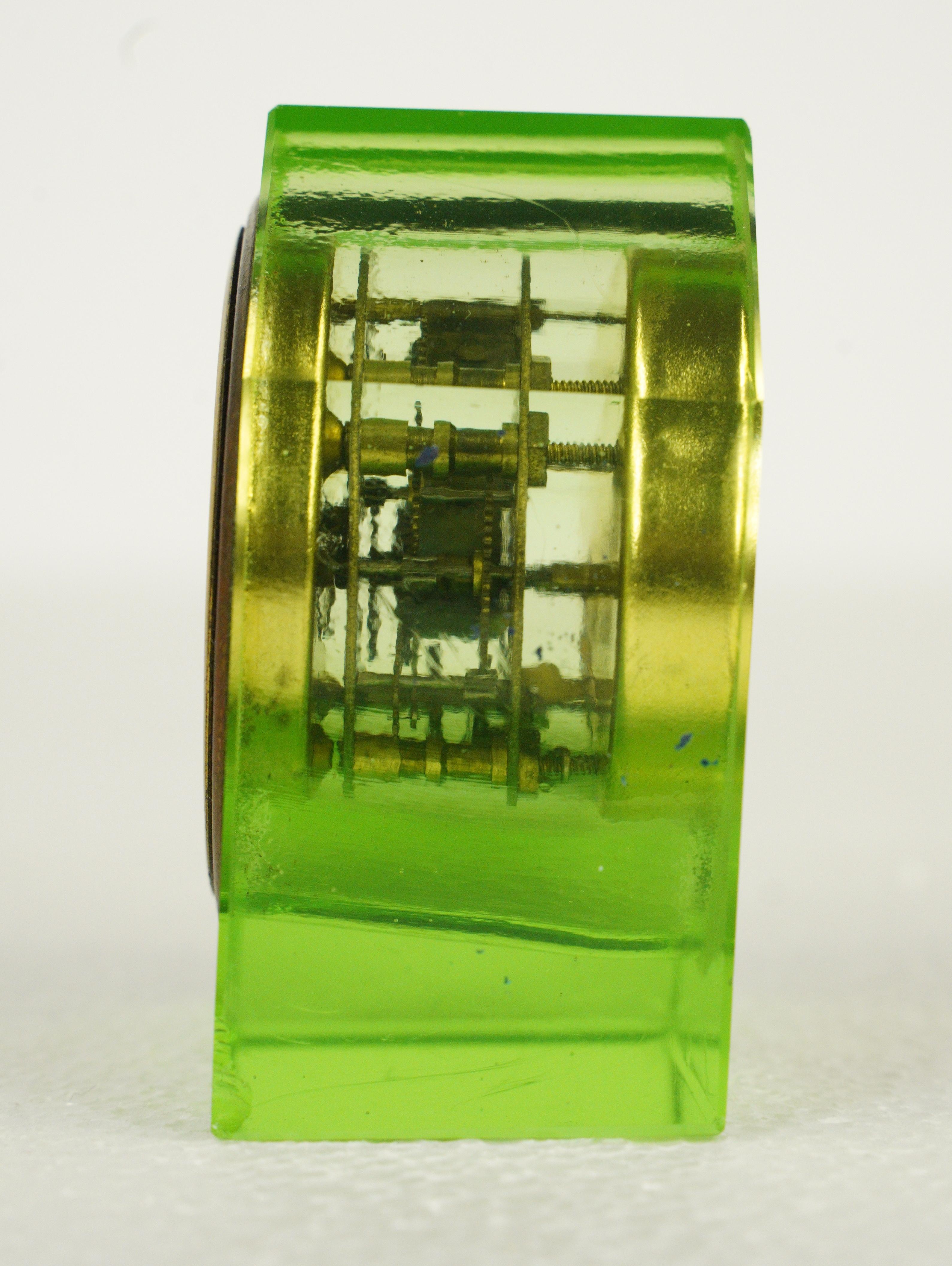 20th Century Art Deco Green Uranium Glass Table Clock For Sale