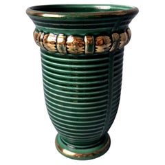 Art Deco Green Vase, Barbotine Ceramic, Poët-Laval (France)