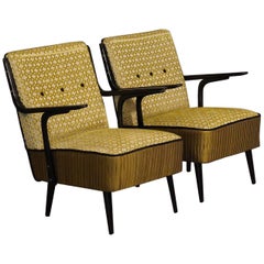 Poltrone Club Art Deco in velluto verde e legno laccato nero, 1940