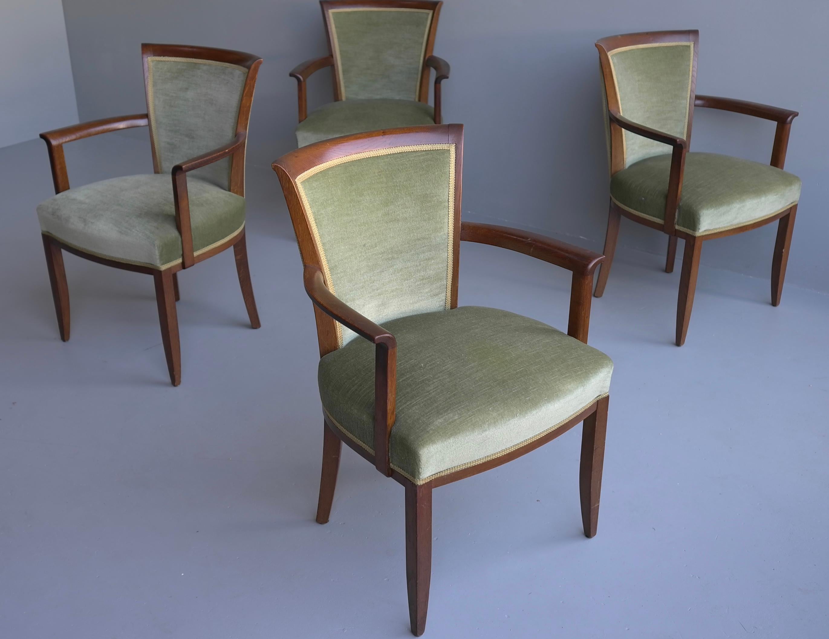 Esszimmerstühle aus grünem Samt im Art déco-Stil von H. Pander & Zonen, Niederlande, 1930er Jahre (Mitte des 20. Jahrhunderts) im Angebot