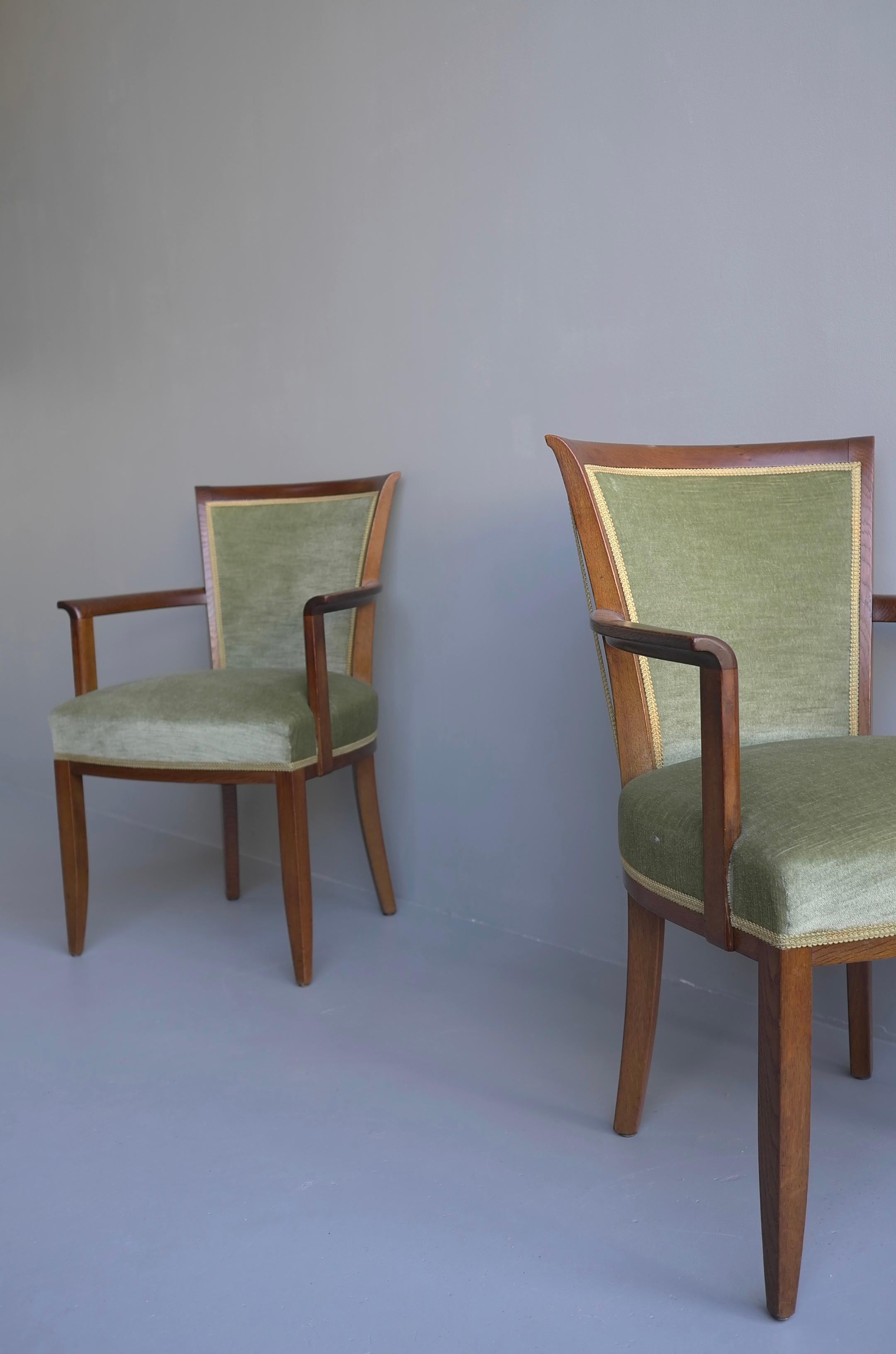 Art Deco Green Velvet Dining Room Chairs by H. Pander & Zonen Netherlands, 1930s In Good Condition For Sale In Den Haag, NL