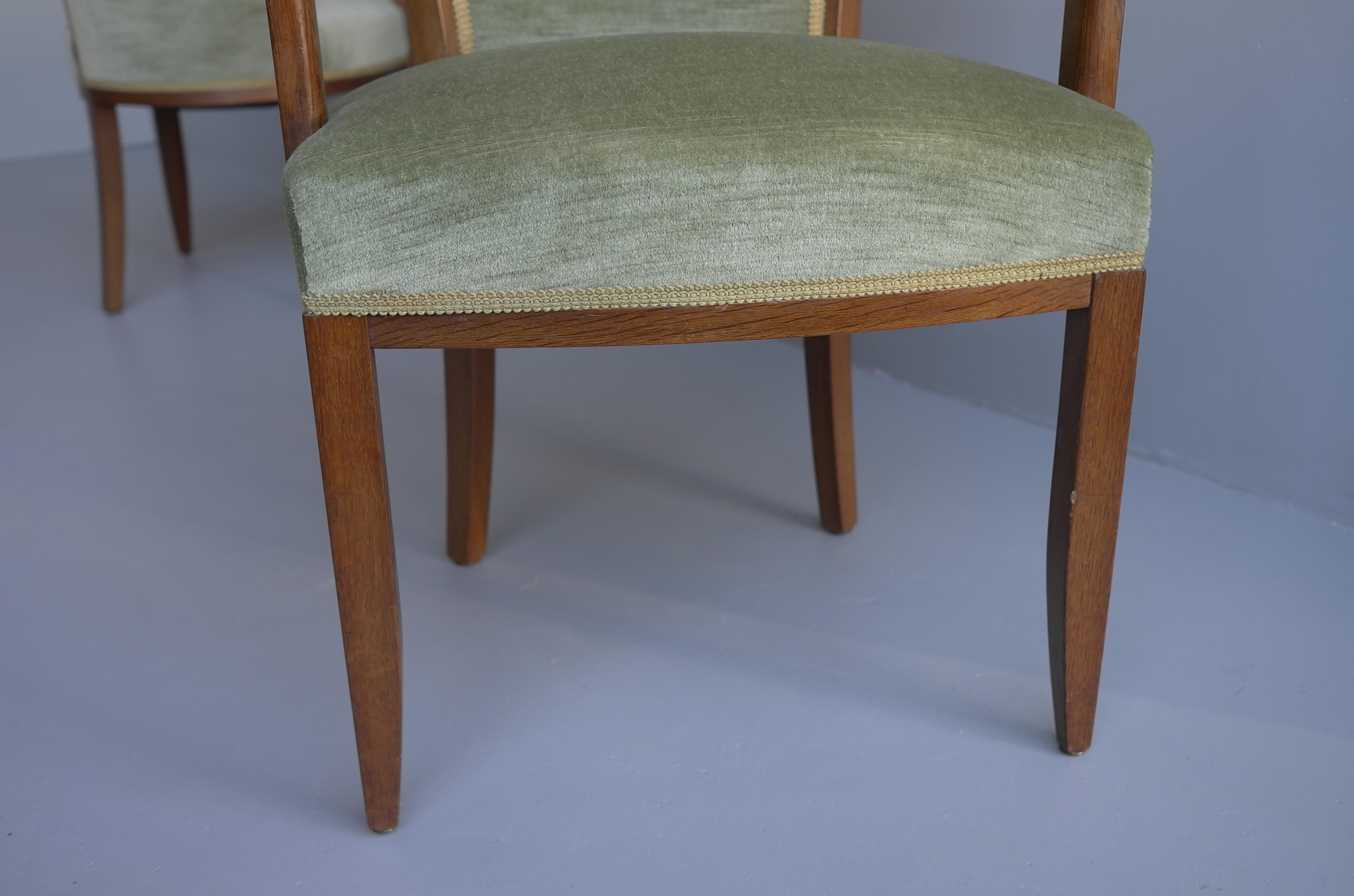 Art Deco Green Velvet Dining Room Chairs by H. Pander & Zonen Netherlands, 1930s For Sale 1