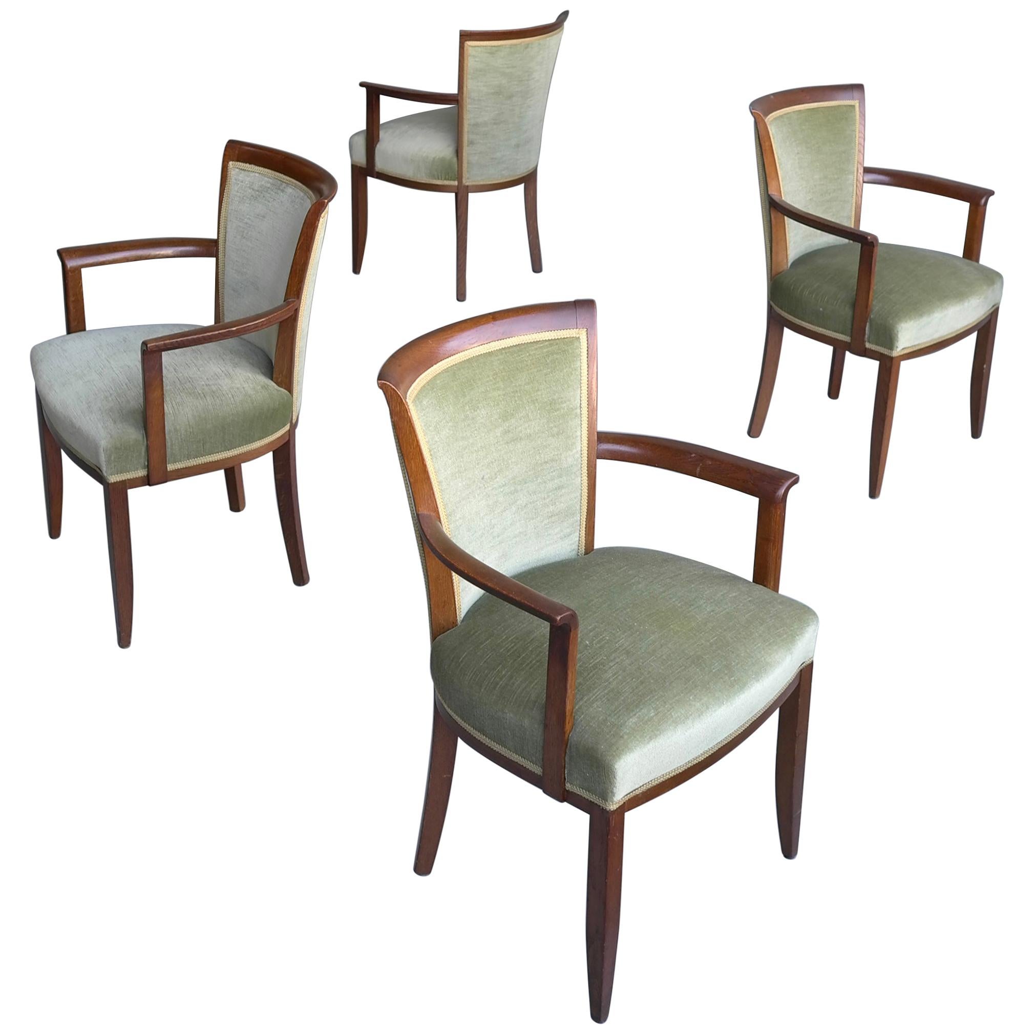 Art Deco Green Velvet Dining Room Chairs by H. Pander & Zonen Netherlands, 1930s For Sale