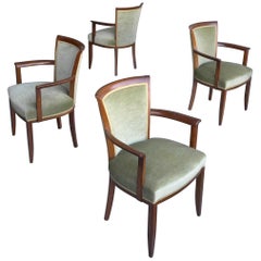 Vintage Art Deco Green Velvet Dining Room Chairs by H. Pander & Zonen Netherlands, 1930s