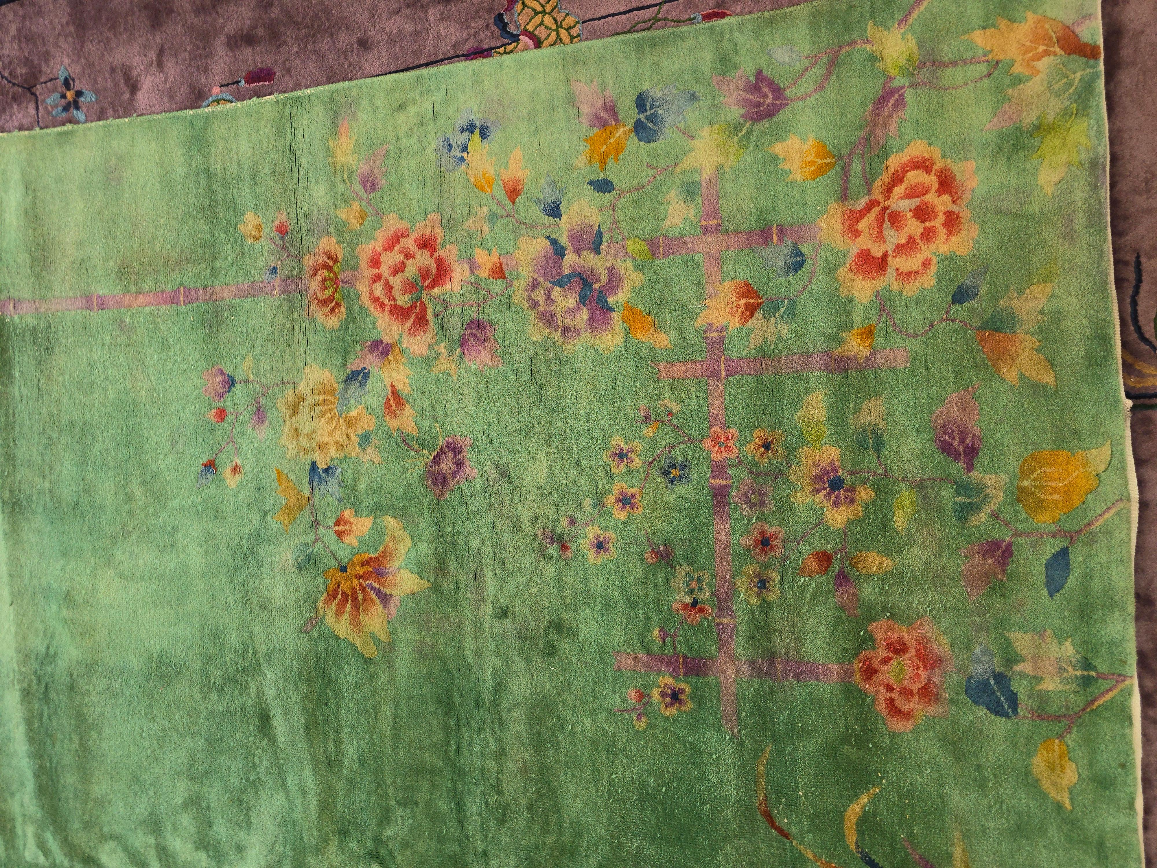 Art Deco Green Wool Nichols Chinese Rug Circa 1920s 3