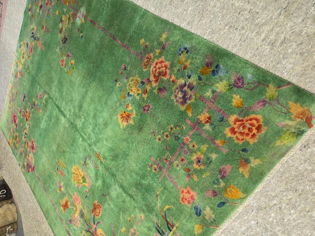 Art Deco Green Wool Nichols Chinese Rug Circa 1920s 4