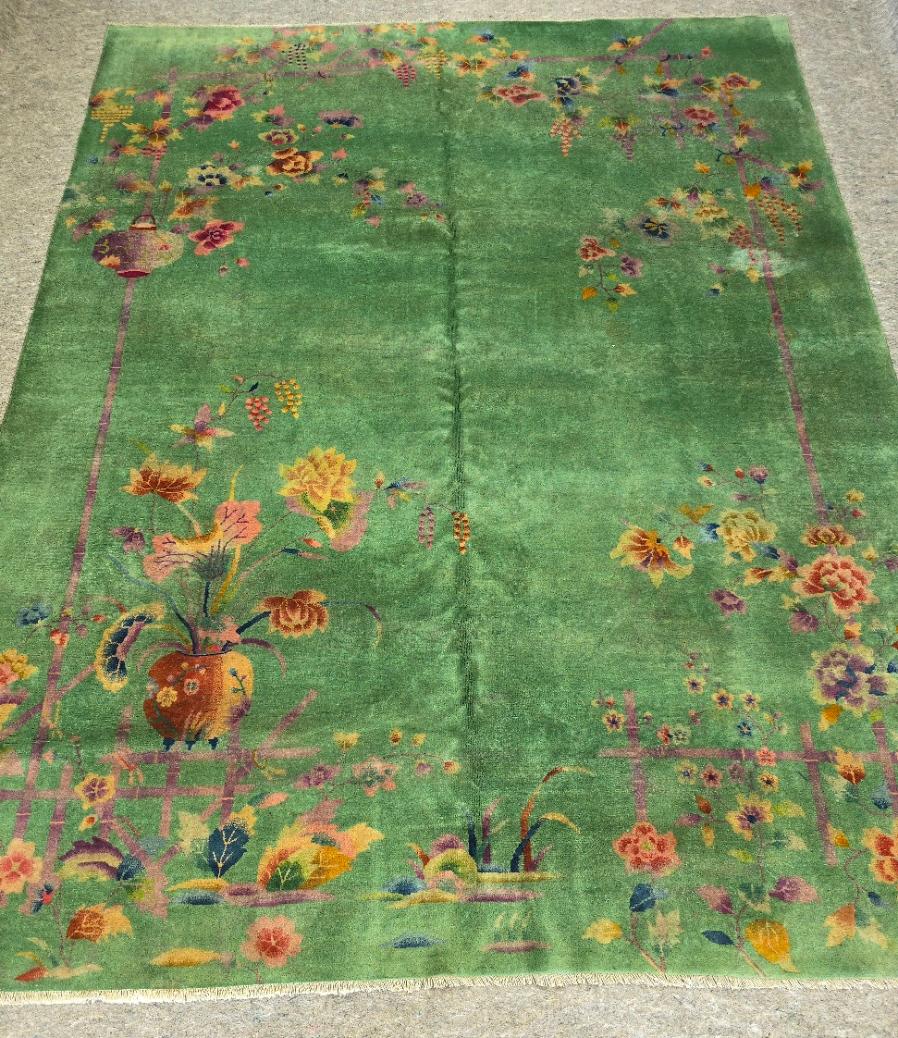 Art Deco Green Wool Nichols Chinese Rug Circa 1920s 5