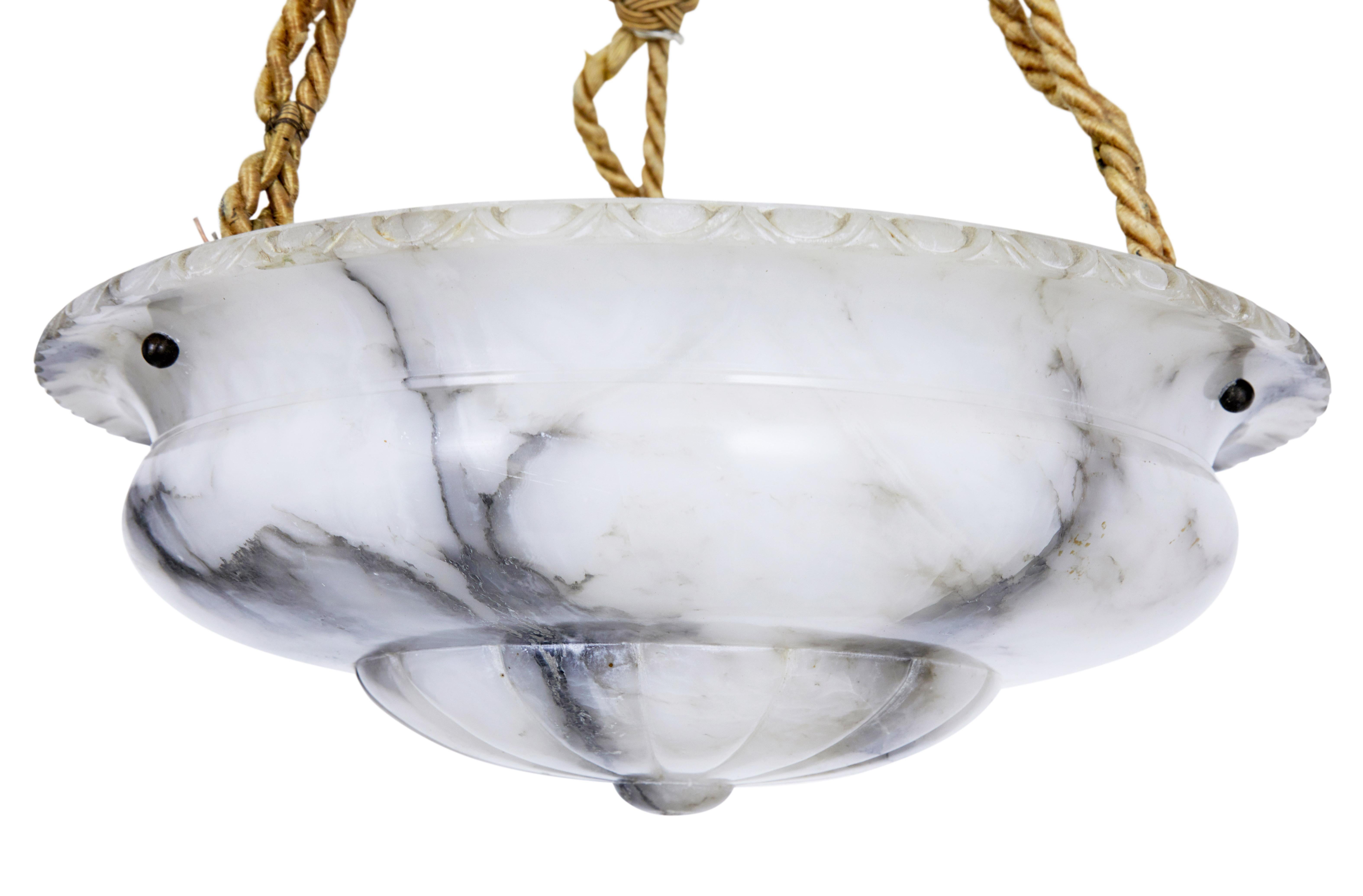 Swedish Art Deco Grey Alabaster Hanging Dish Light