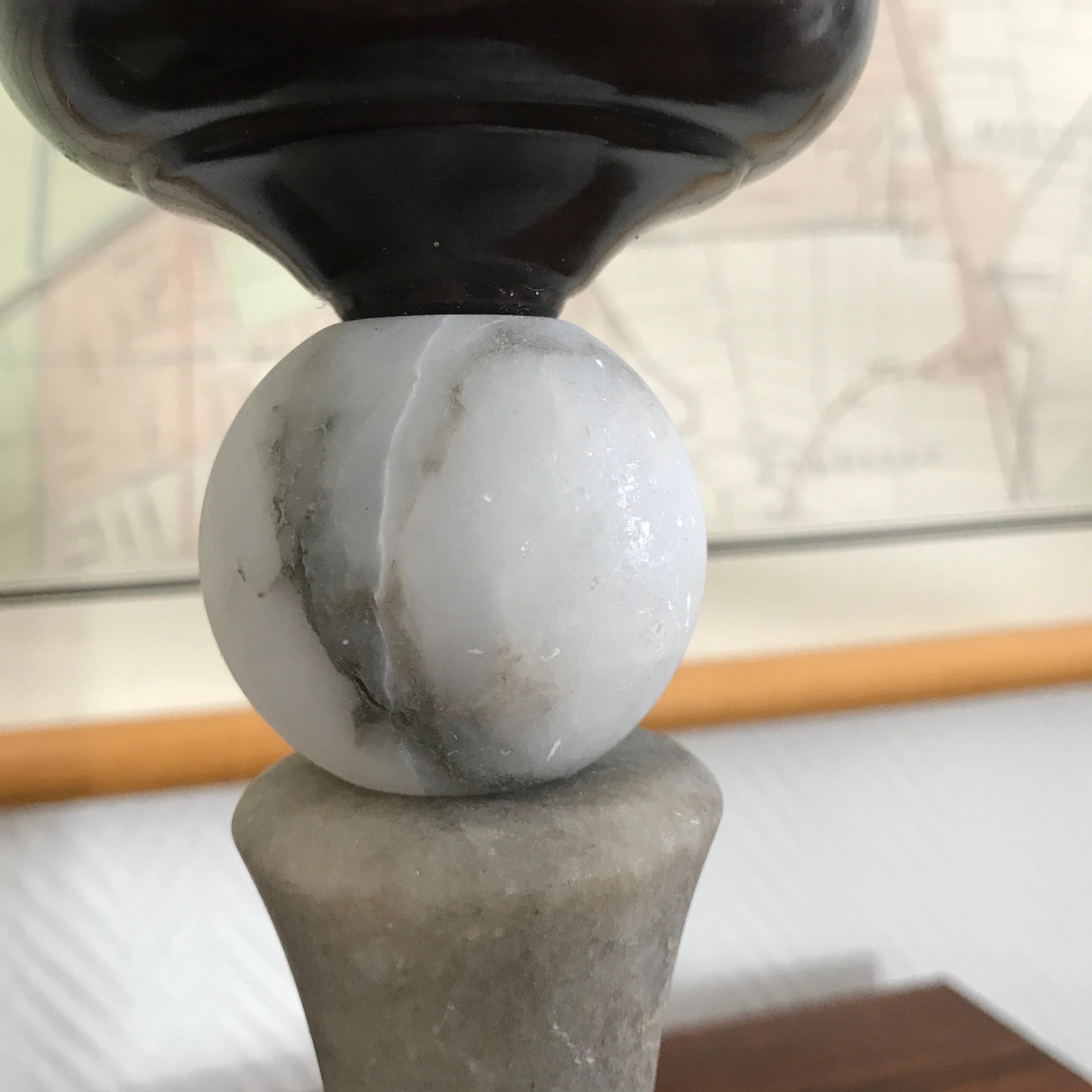 Hand-Crafted Art Deco Grey Alabaster Table Lamp For Sale