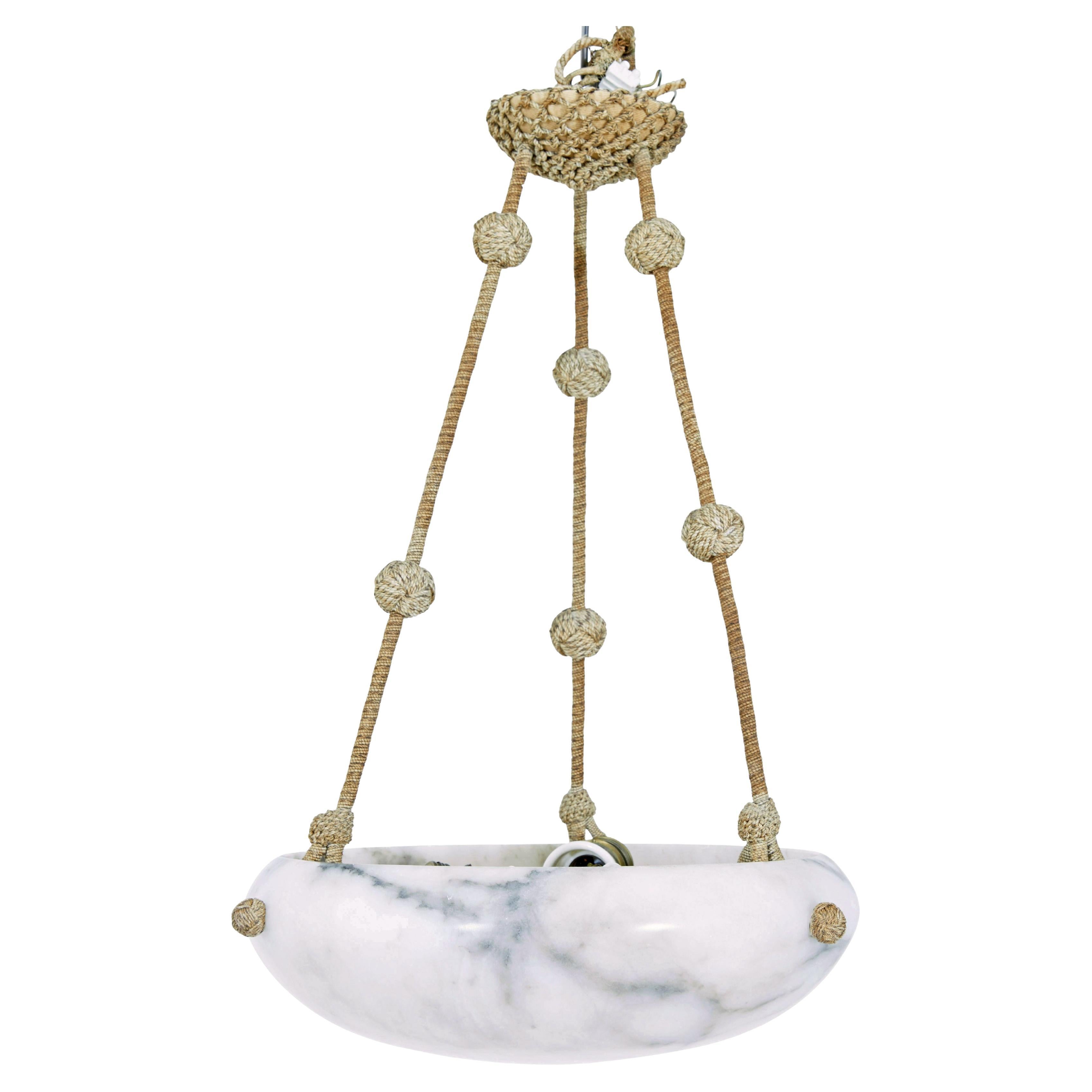 Art Deco Grey and White Alabaster Pendant Light For Sale