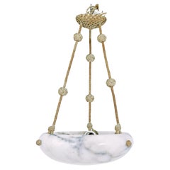 Lampe à suspension Art Déco grise et blanche en albâtre