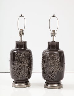 Art Deco Grey Chrysanthemum Lamps