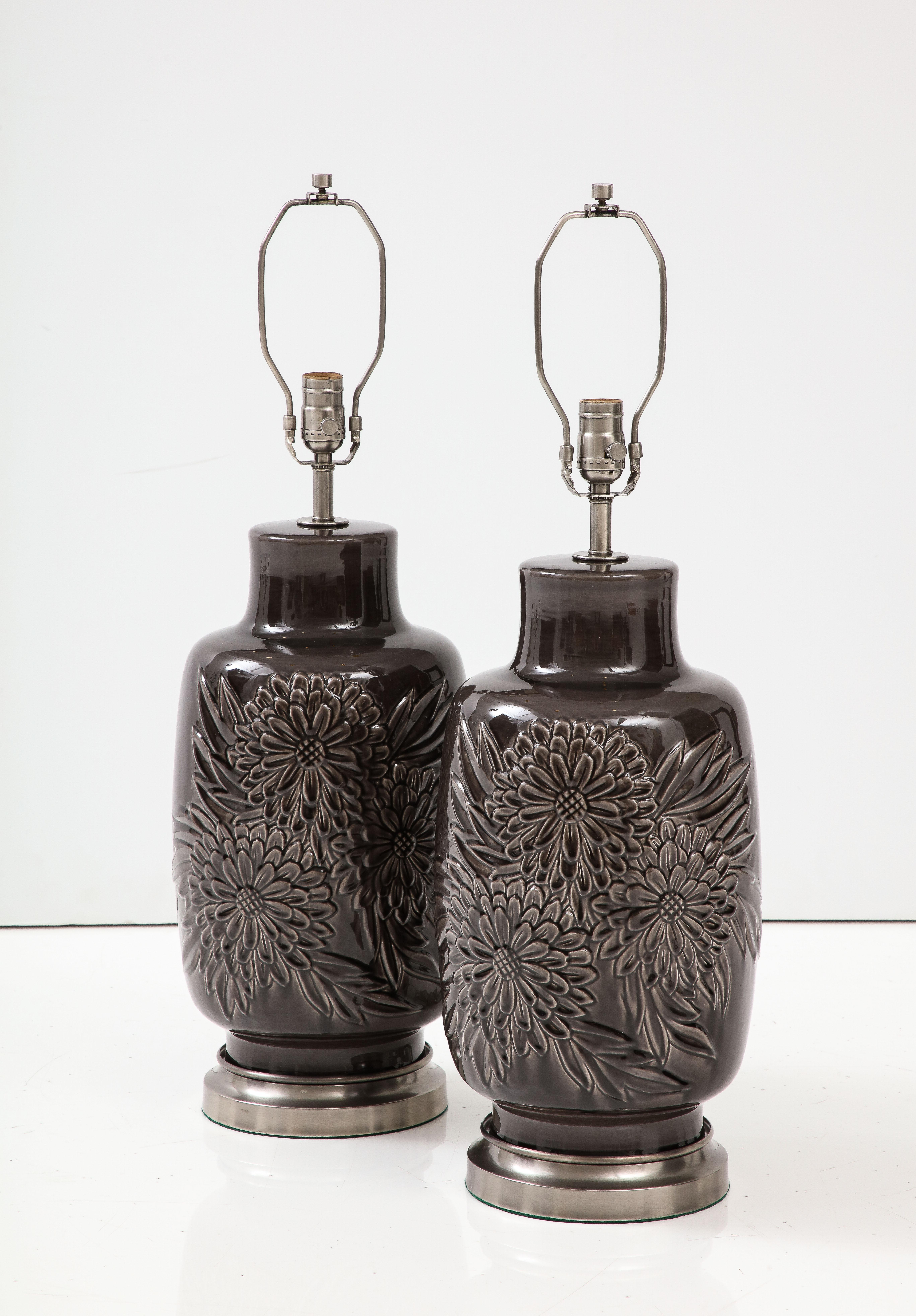 Art Deco Grey Chrysanthemum Lamps In Good Condition For Sale In New York, NY