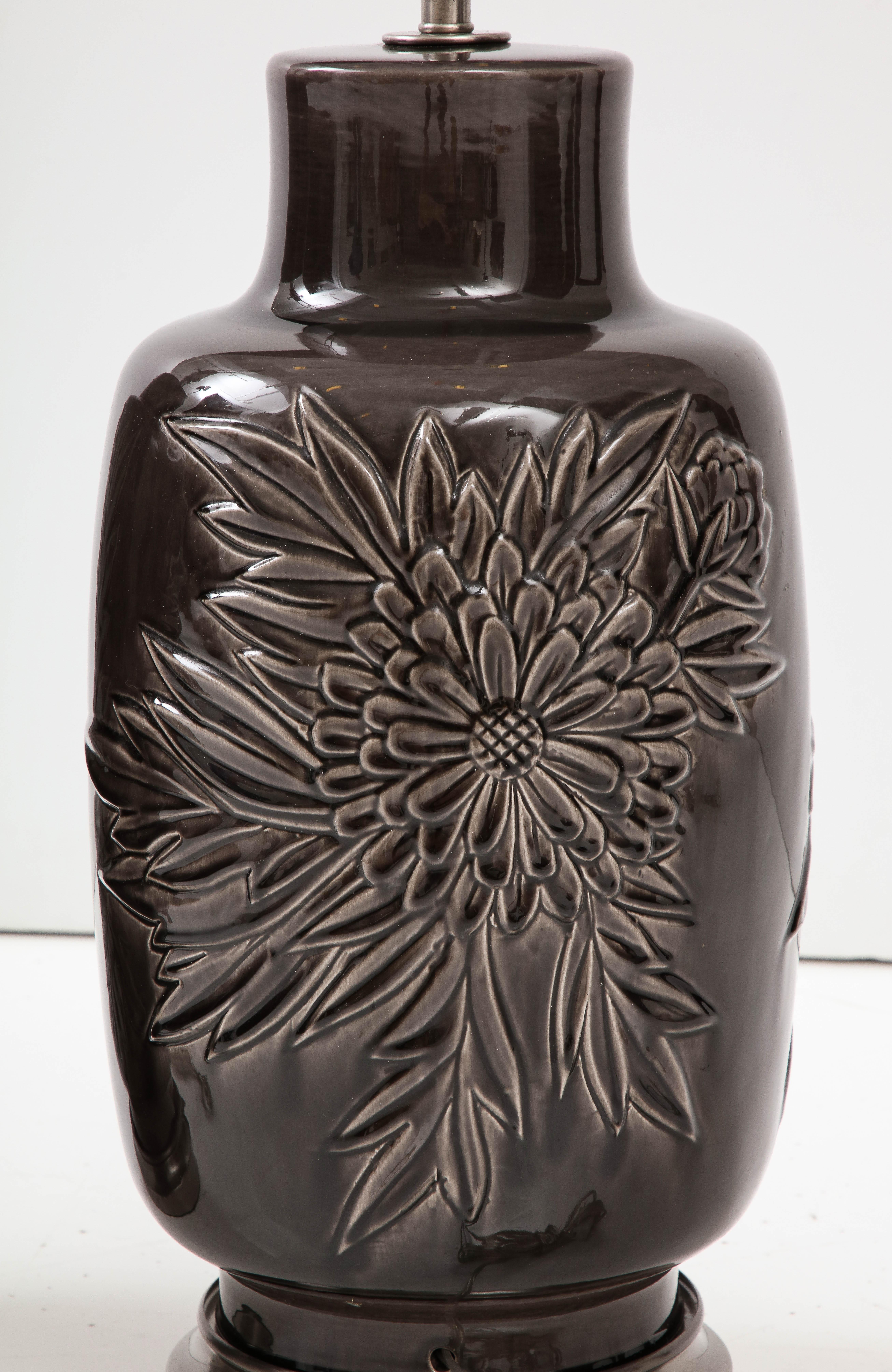 Art Deco Grey Chrysanthemum Lamps For Sale 1