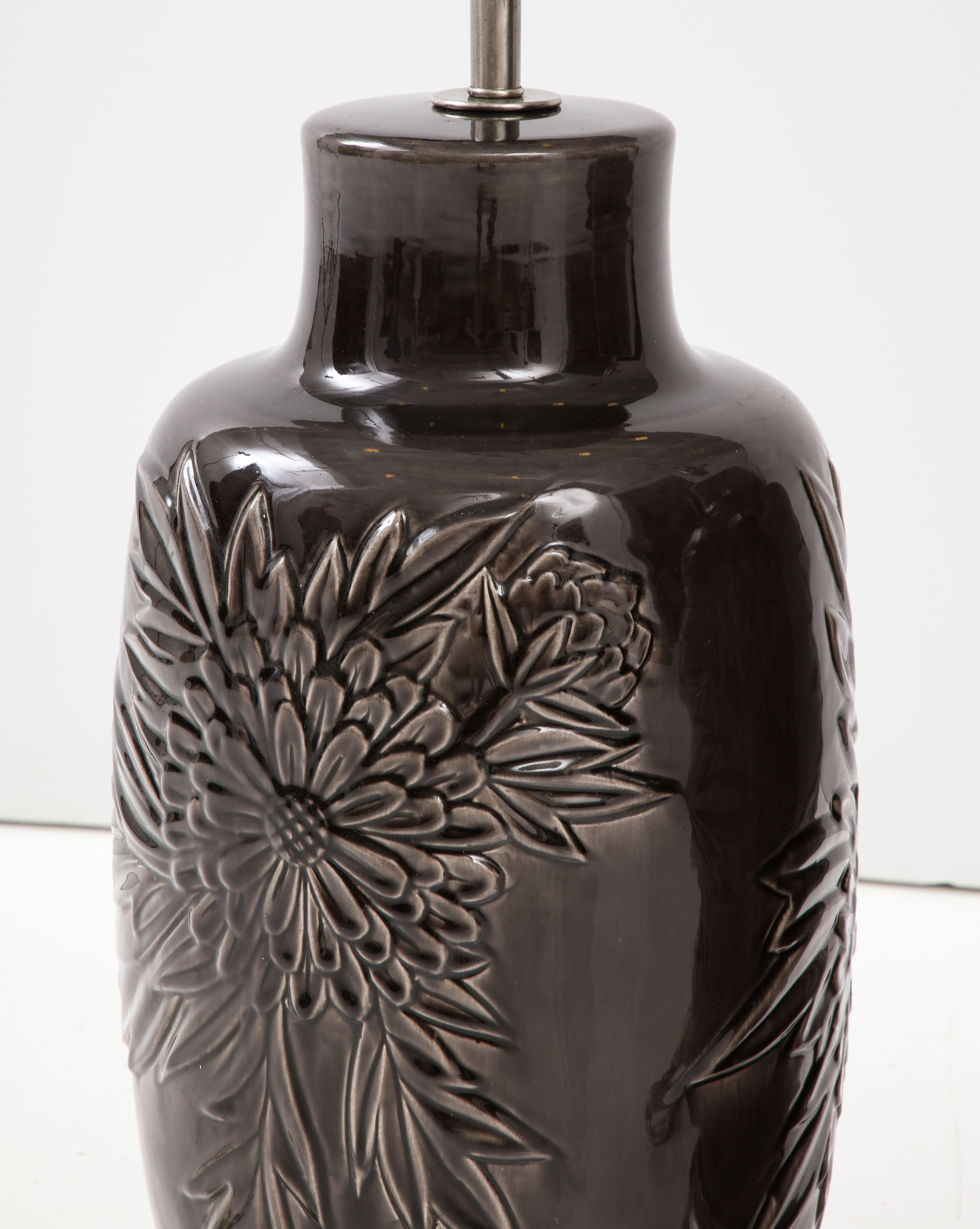 Art Deco Grey Chrysanthemum Lamps For Sale 2