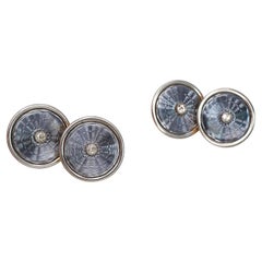 Art Deco Grey Enamel, Diamond, Platinum and Gold Cufflinks, Circa 1930