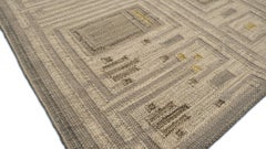 Art Deco Grey, Ivory and Yellow Wool Flatweave Rug 9'2''x11'9''