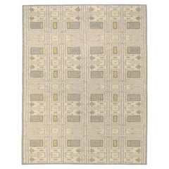 Art Deco Grey, Ivory and Yellow Wool Flatweave Rug 9'2''x11'9''