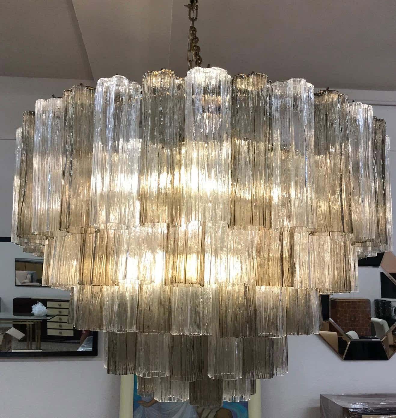Lampadario Art Deco in vetro di Murano grigio in vendita 1