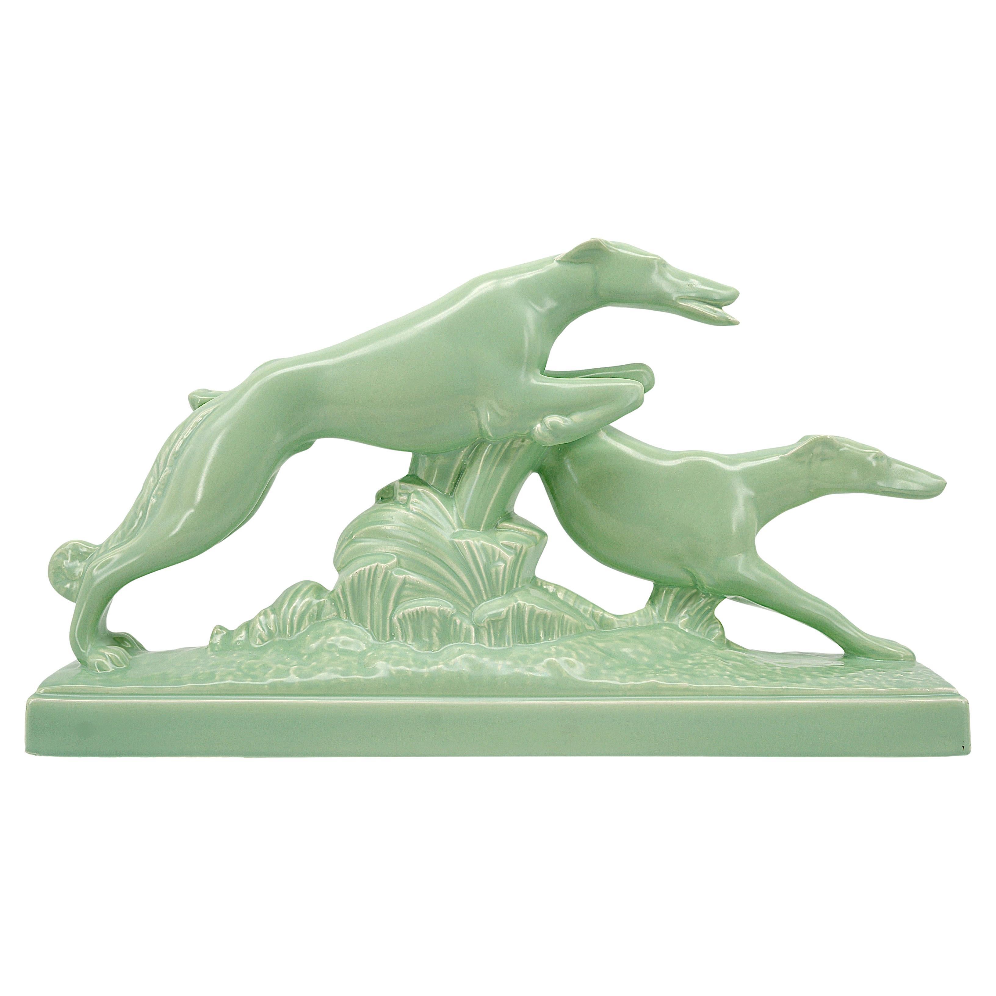 Art Deco Greyhound Couple Sculpture by Charles Lemanceau, France For Sale