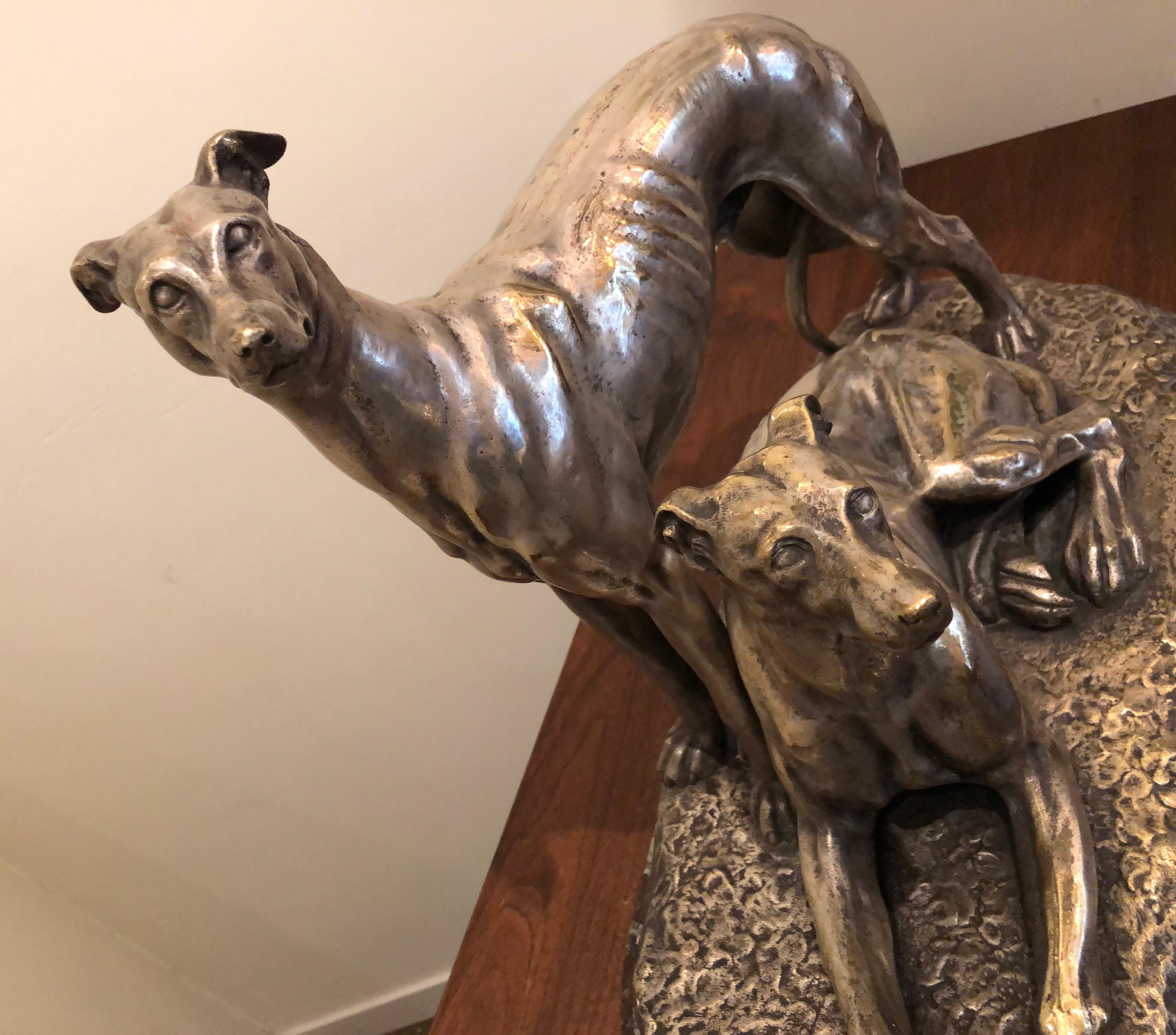 Art Deco Greyhound Dogs Bronze Sculpture by S. Bizard 4