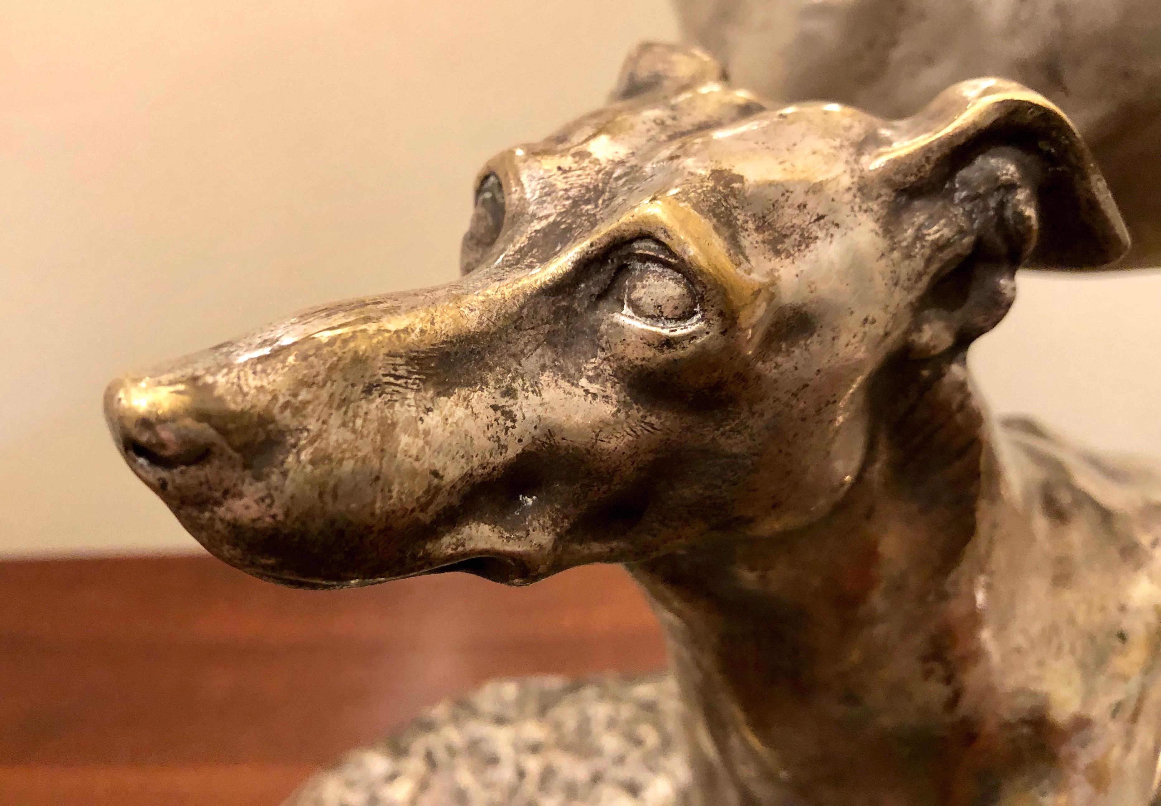 Mid-20th Century Art Deco Greyhound Dogs Bronze Sculpture by S. Bizard