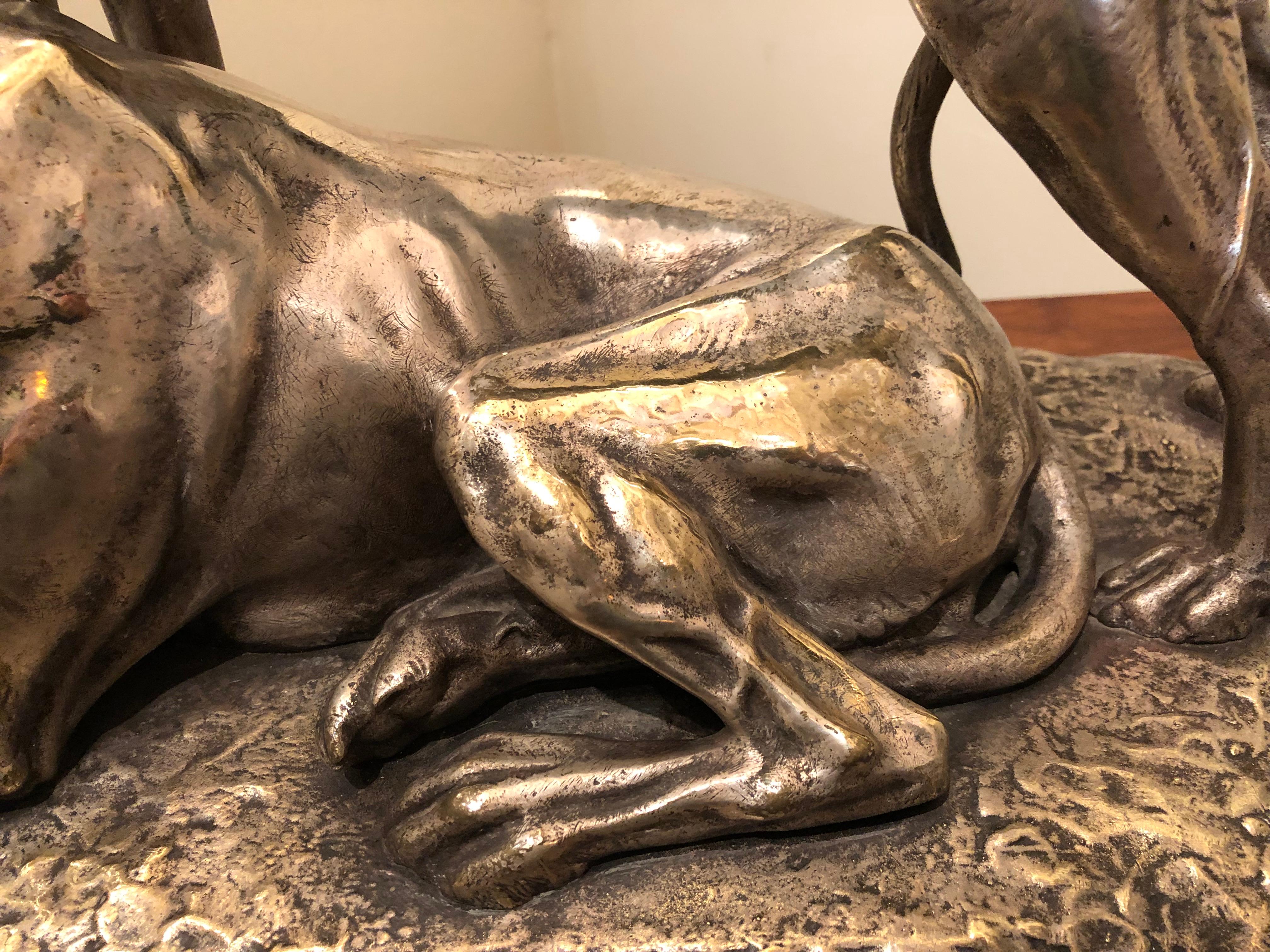 Art Deco Greyhound Dogs Bronze Sculpture by S. Bizard 1
