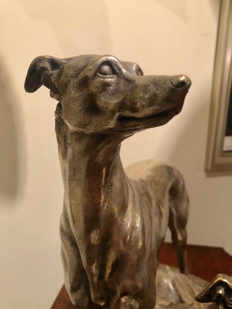 Art Deco Greyhound Dogs Bronze Sculpture Statue by S. Bizard For Sale