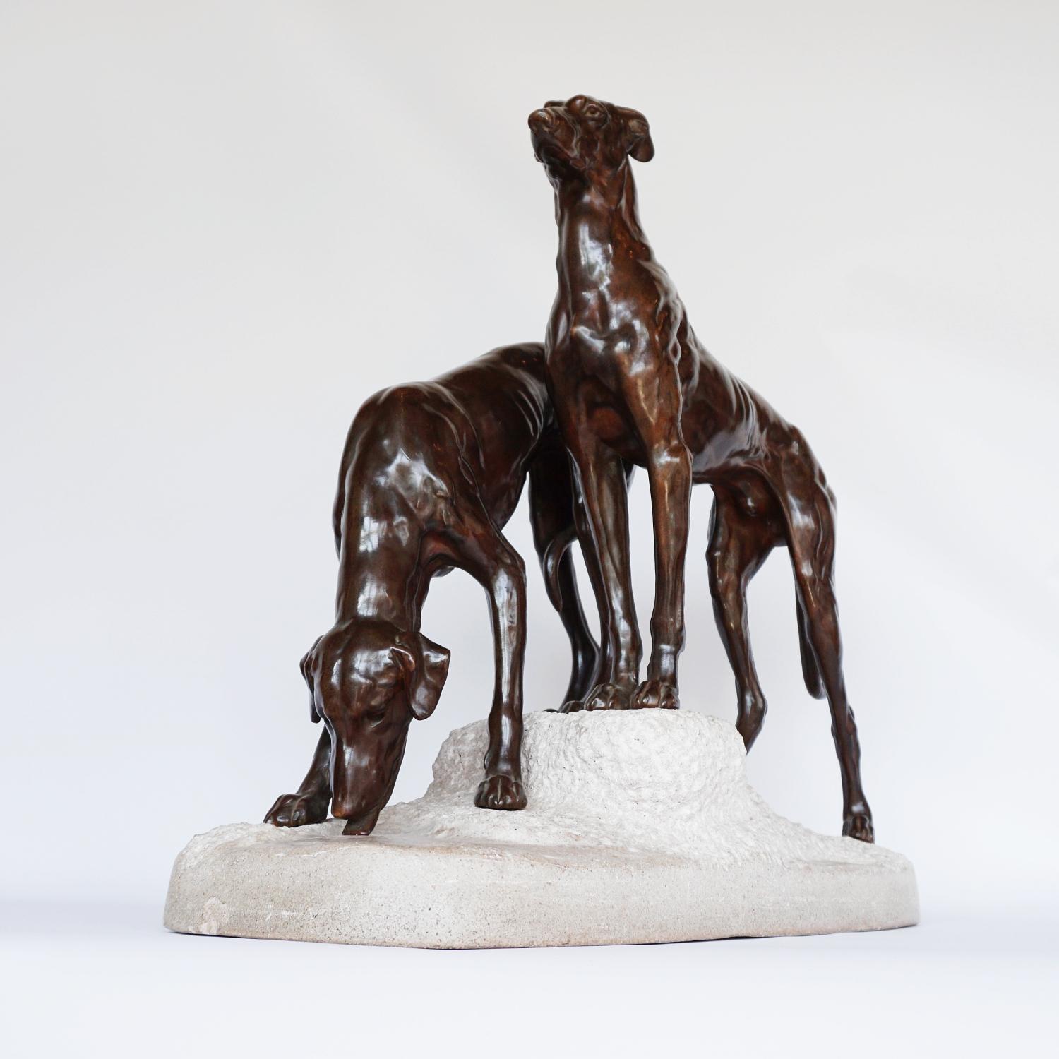 Art Deco Greyhounds on a Rocky Base by Jules-Edmund Masson French, Circa 1920 8