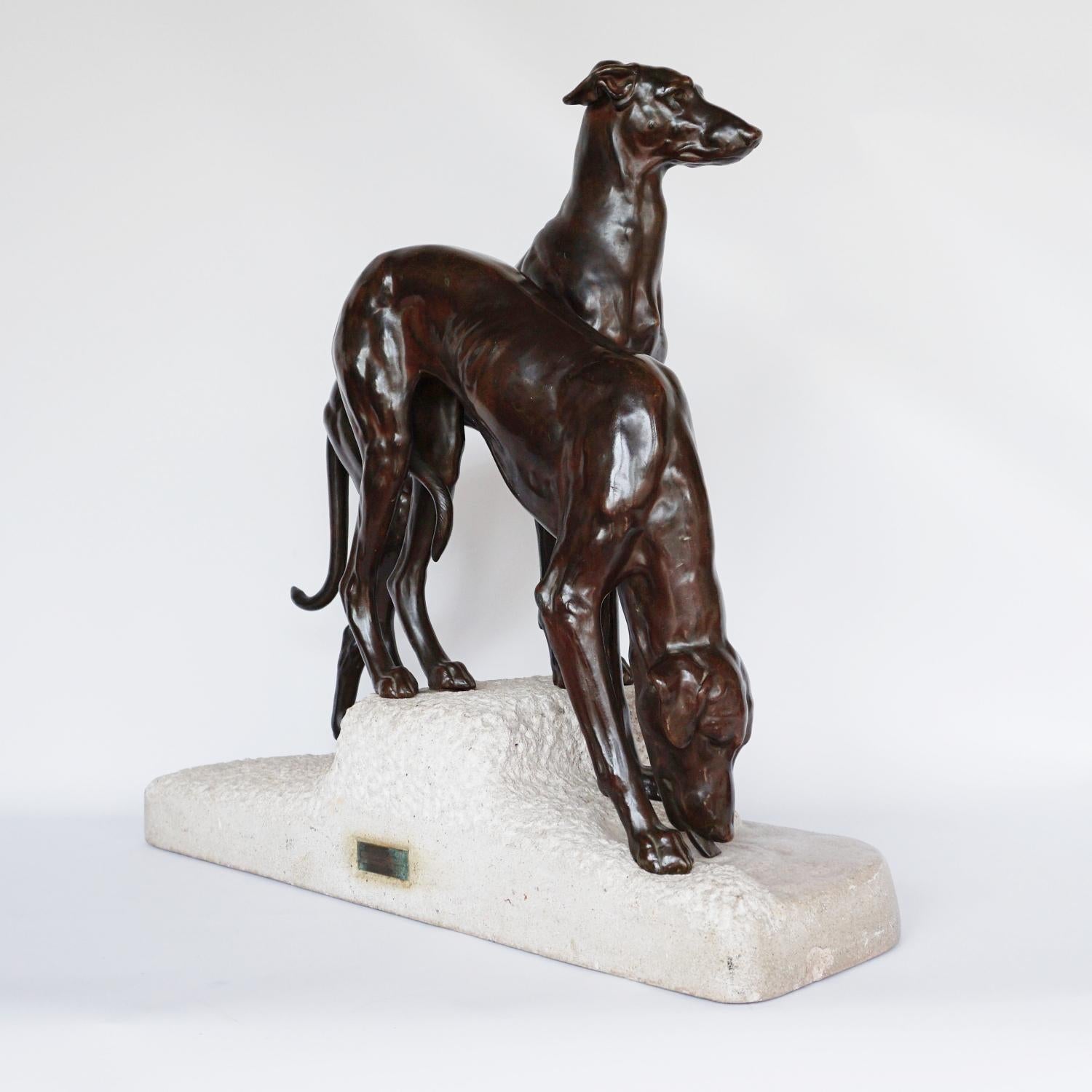 Art Deco Greyhounds on a Rocky Base by Jules-Edmund Masson French, Circa 1920 12