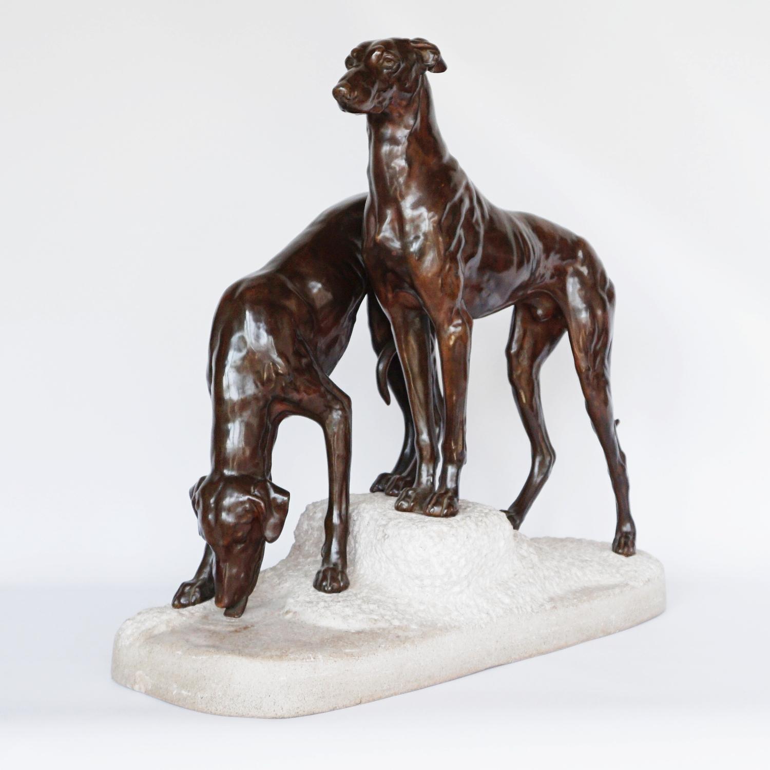 Art Deco Greyhounds on a Rocky Base by Jules-Edmund Masson French, Circa 1920 14