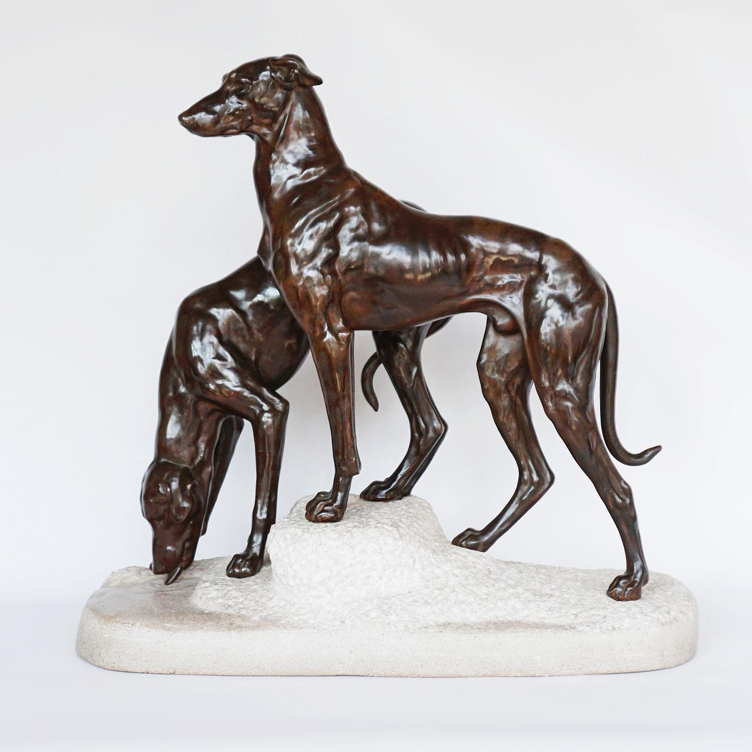 Art Deco Greyhounds on a Rocky Base by Jules-Edmund Masson French, Circa 1920 1