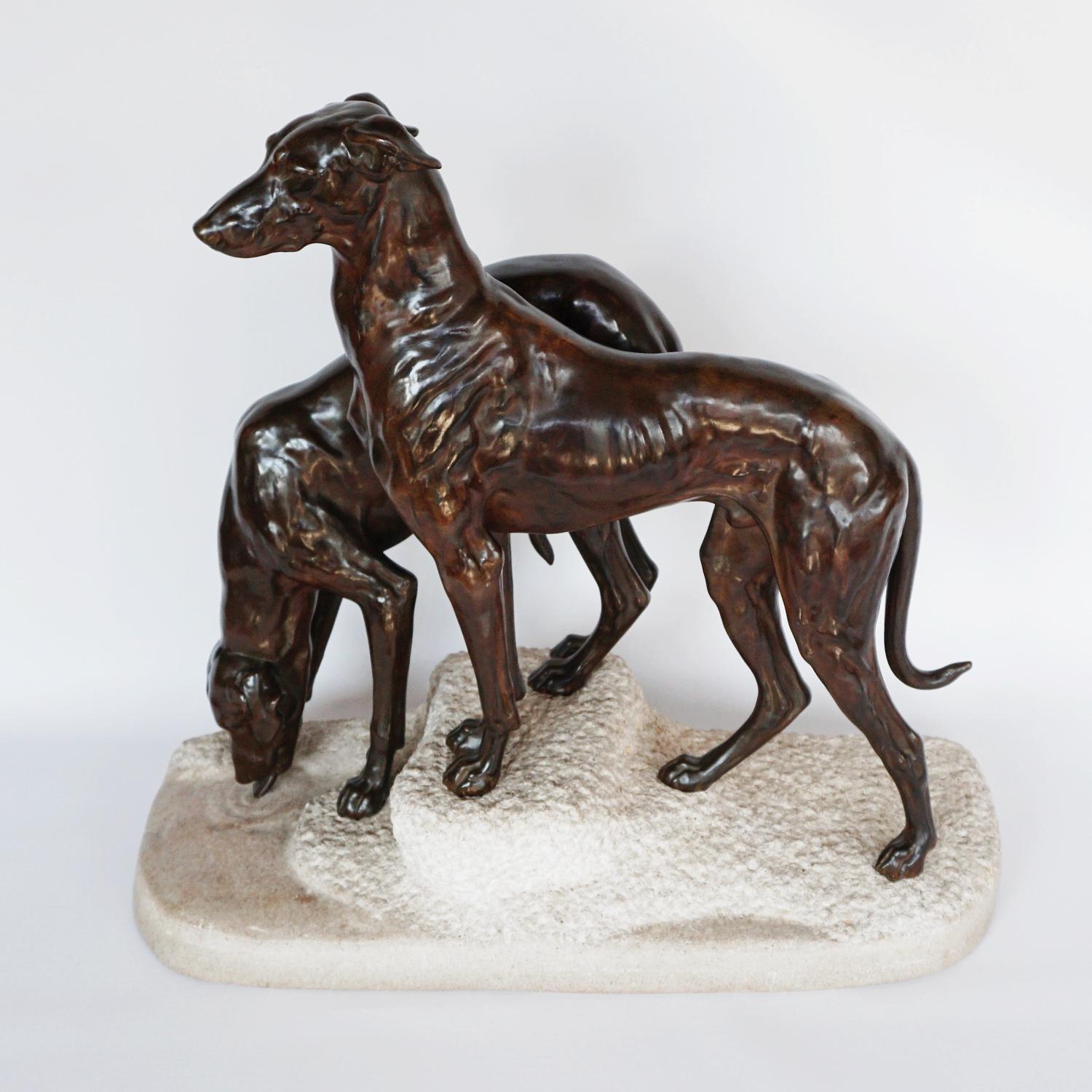 Art Deco Greyhounds on a Rocky Base by Jules-Edmund Masson French, Circa 1920 2