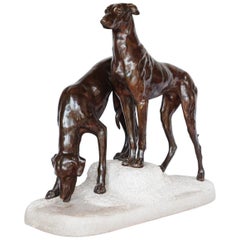 Antique Art Deco Greyhounds on a Rocky Base by Jules-Edmund Masson French, Circa 1920