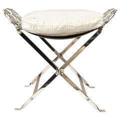 Art Deco Griffin Nickel Silver Bench with Upholstered White Cushion