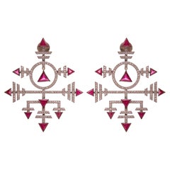 Antique Art Deco Grill Inspired Earrings in 18kt Gold, Diamond & Silver
