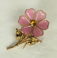 Art Deco Gripoix Style Pink Flower Clip