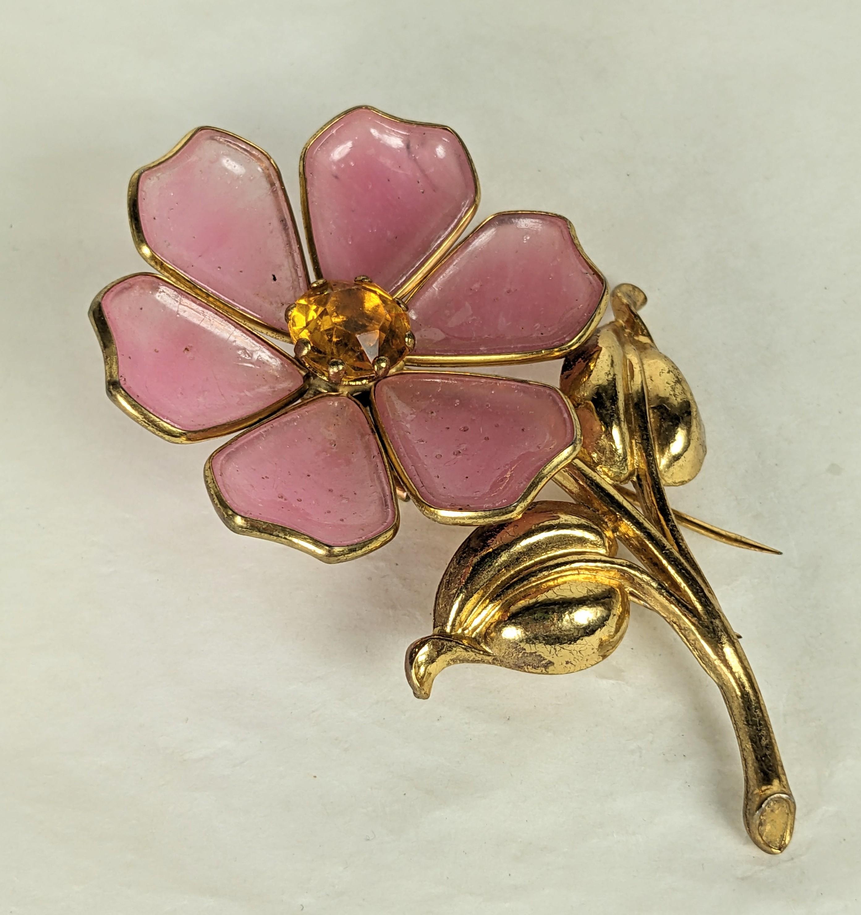 Women's or Men's Art Deco Gripoix Style Pink Flower Clip For Sale
