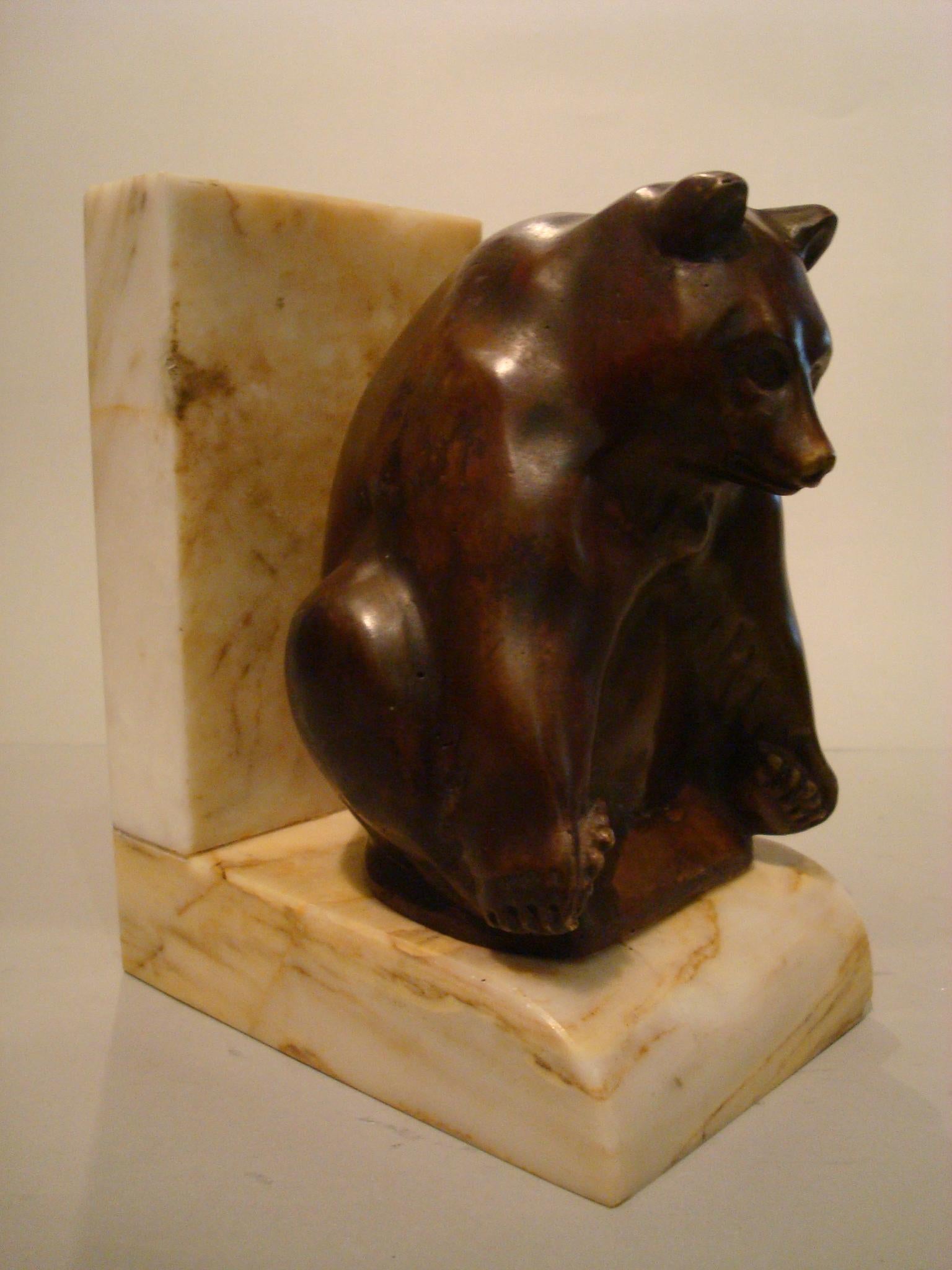 20th Century Art Deco Grisby Bear Sculpture Bronze Bookends, France, circa 1925 For Sale