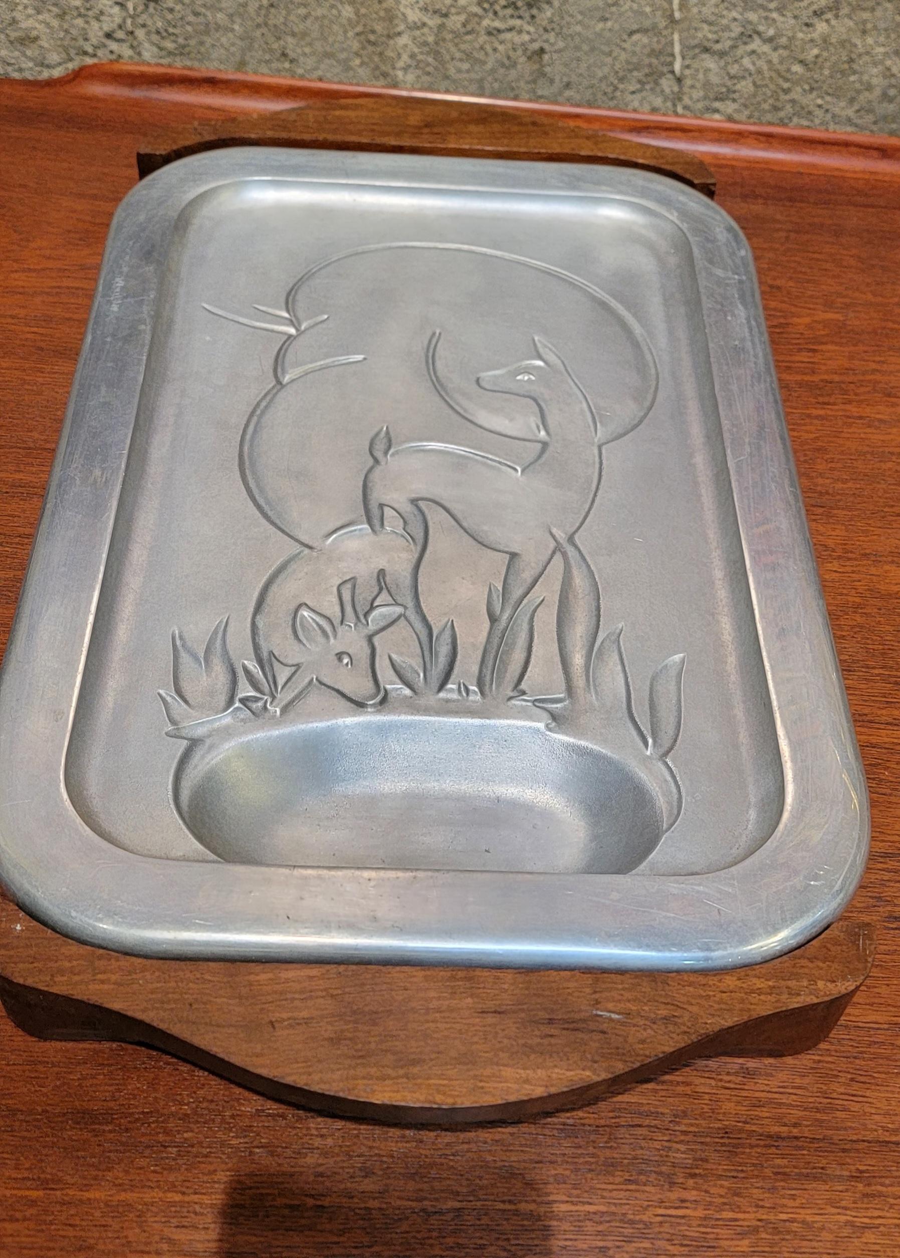 Art Deco Gazelle Aluminum Serving Platter by Griswold For Sale 4