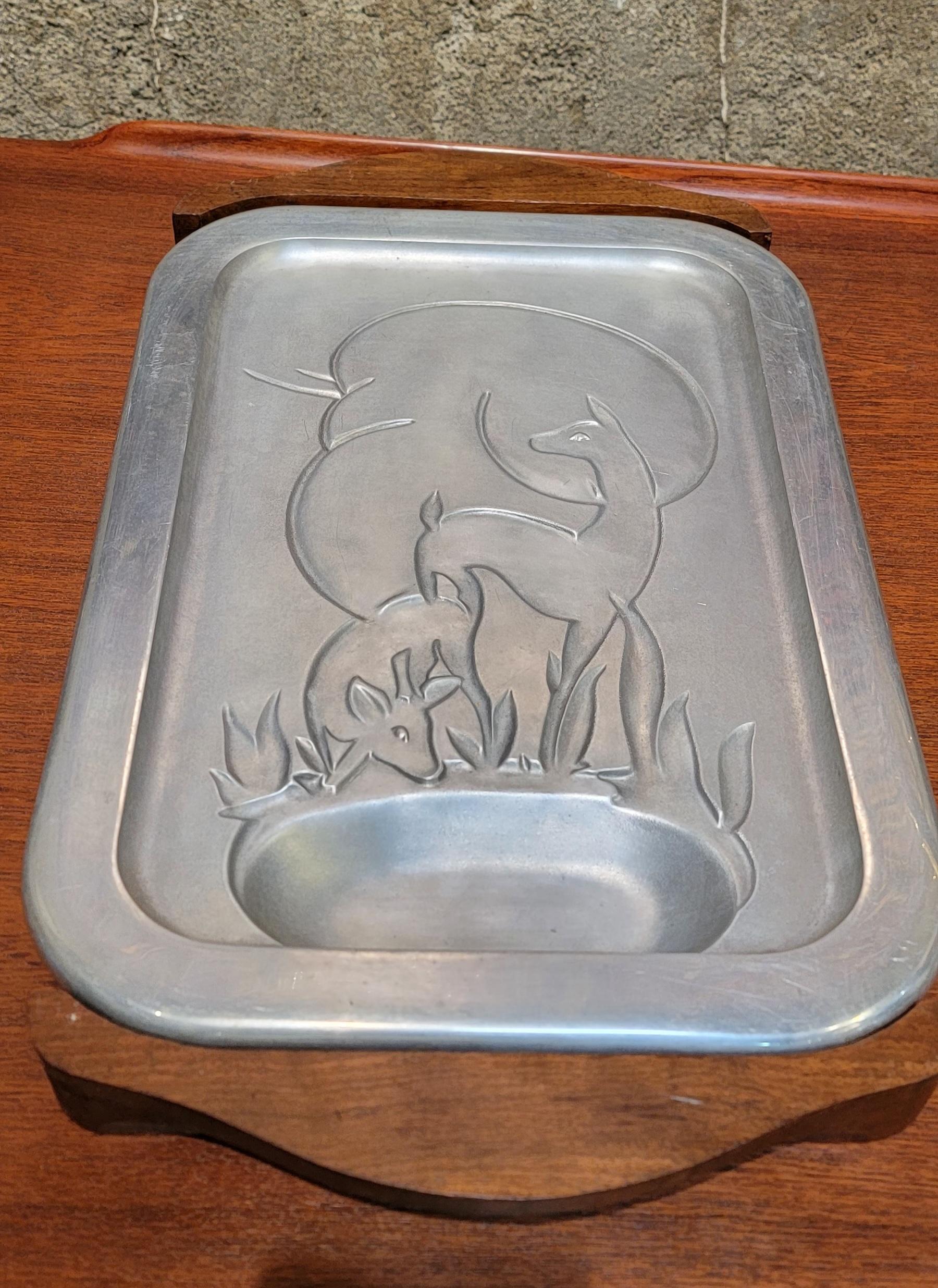 American Art Deco Gazelle Aluminum Serving Platter by Griswold For Sale