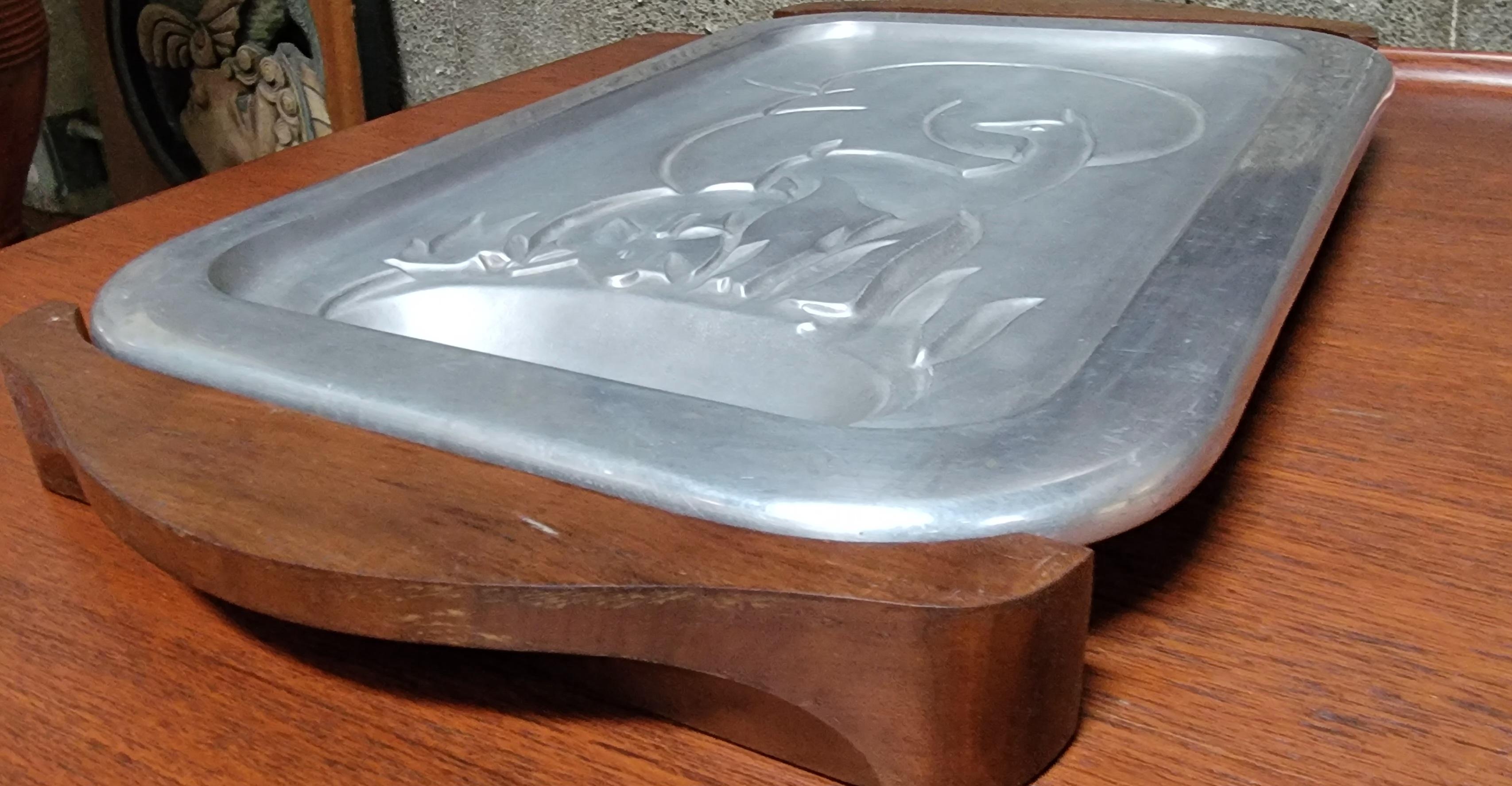 20th Century Art Deco Gazelle Aluminum Serving Platter by Griswold For Sale