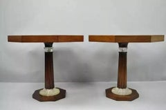 Art Deco Grosfeld House Style Octagonal Mahogany & Lucite Pedestal Side Tables