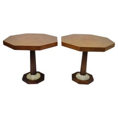 Mesas auxiliares de pedestal octogonales de caoba y lucita estilo Art Déco Grosfeld House