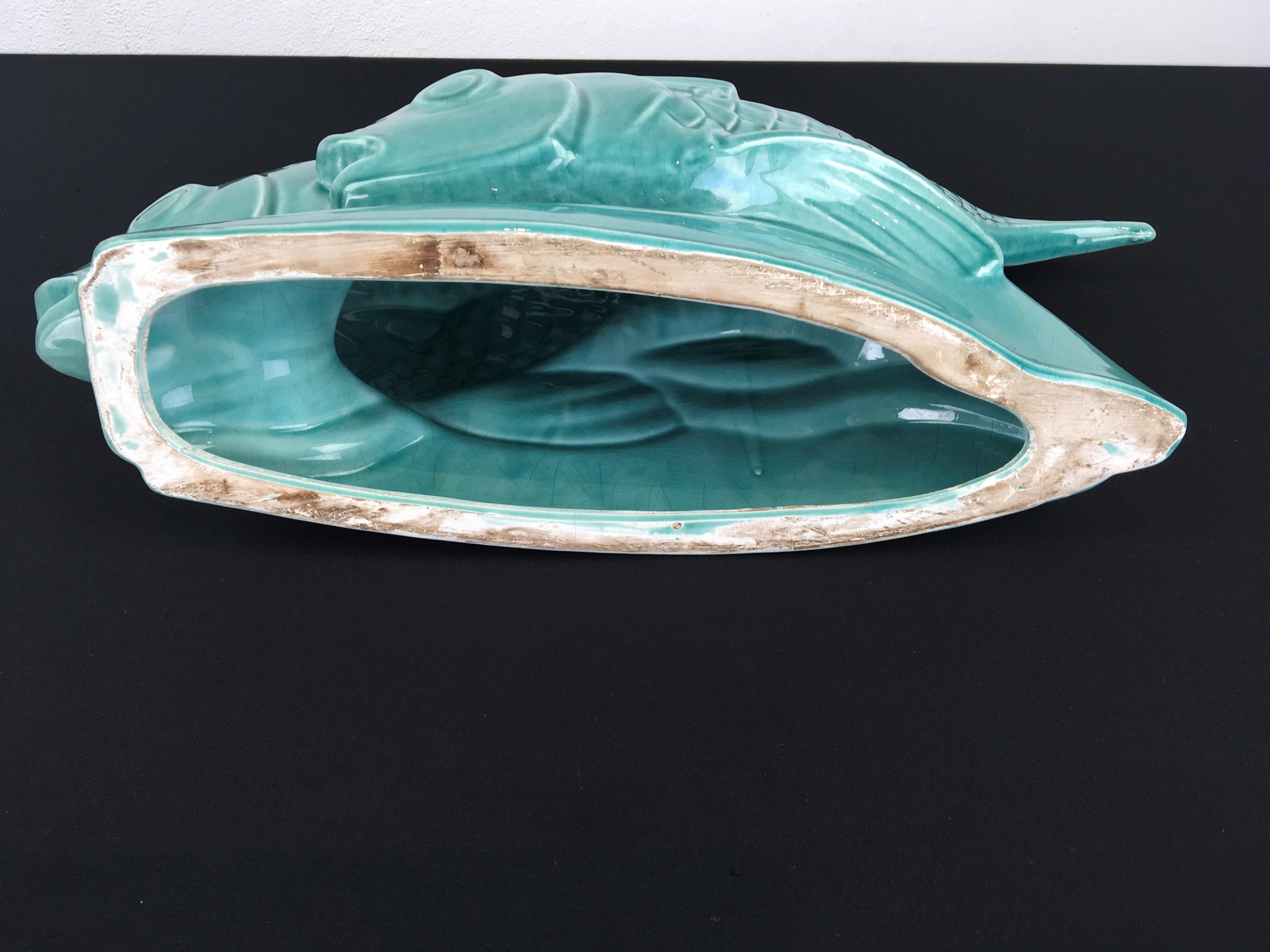 Céramique Groupe de poissons en céramique craquelée Art Déco, France en vente