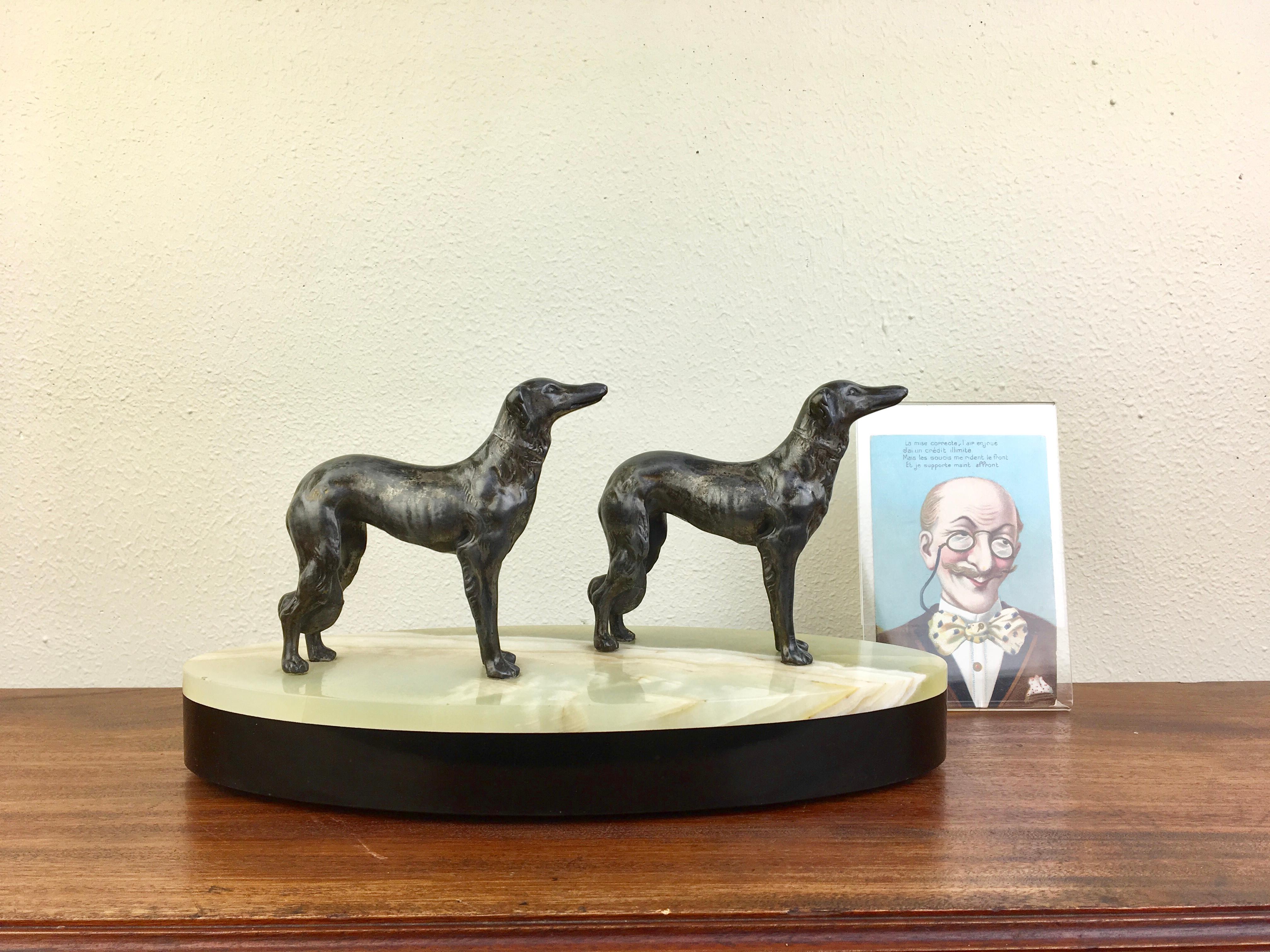 Art Deco Group of Greyhounds on Marble Base 5