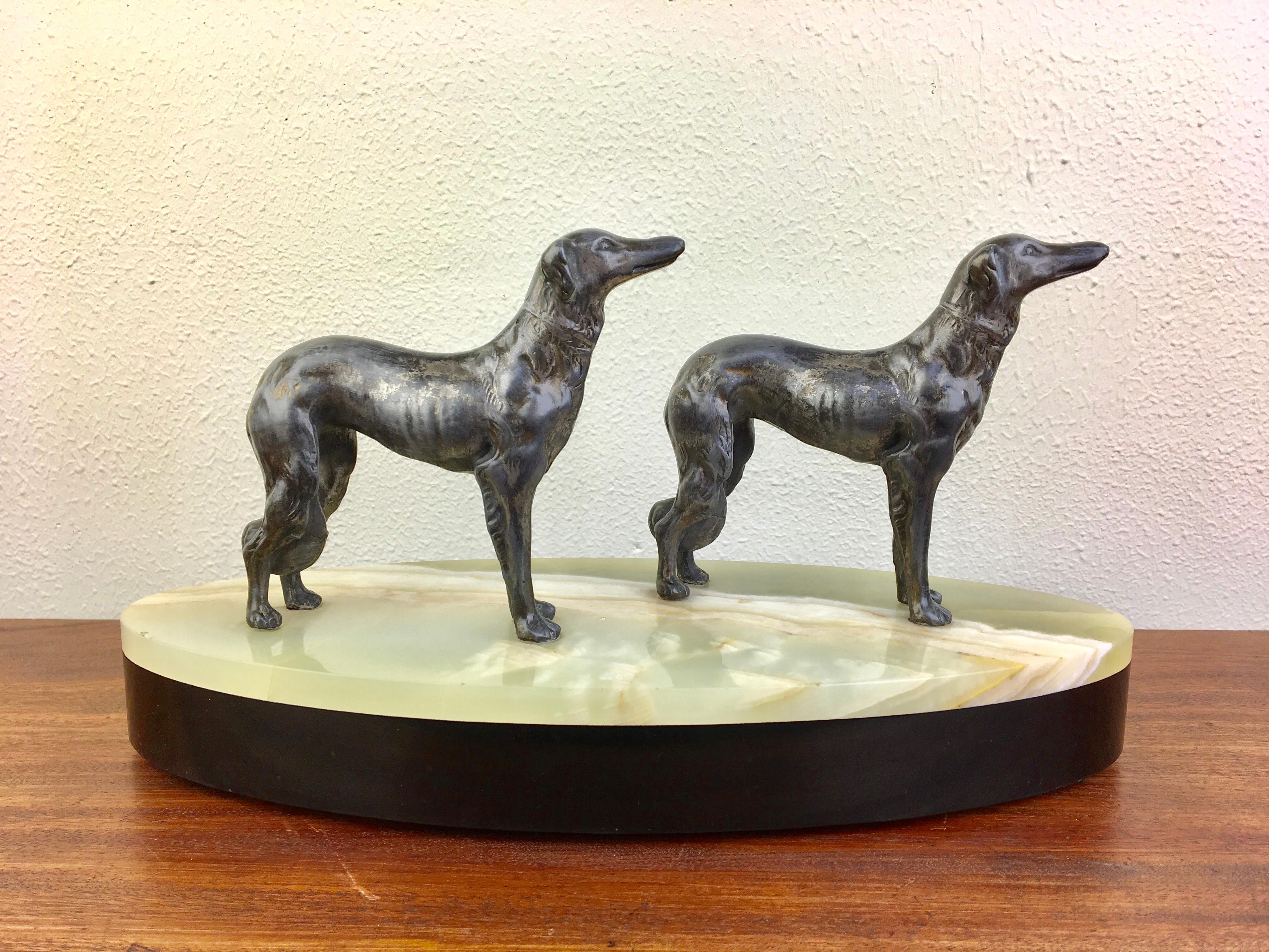 Art Deco Group of Greyhounds on Marble Base 6