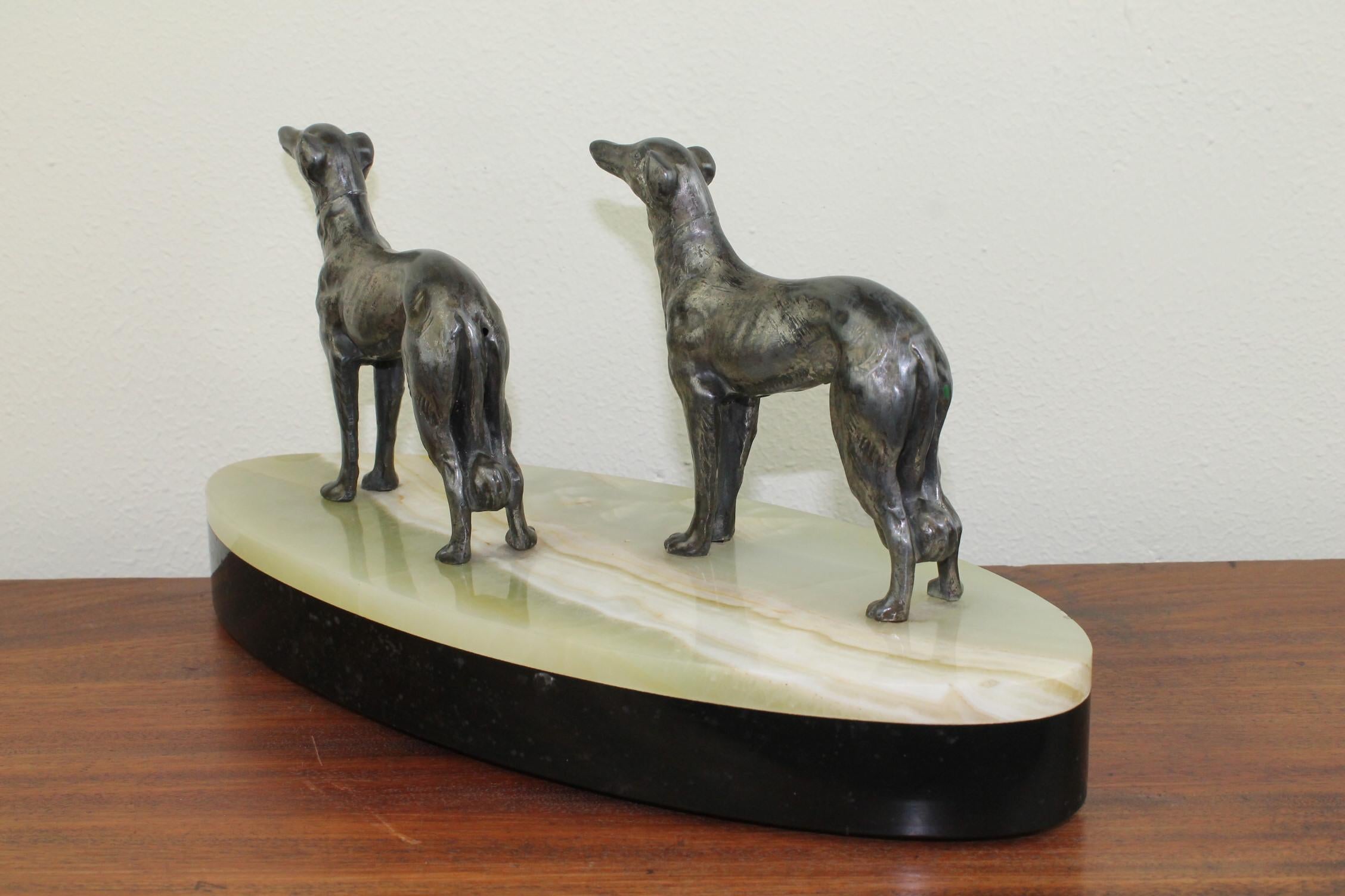 Art Deco Group of Greyhounds on Marble Base 10