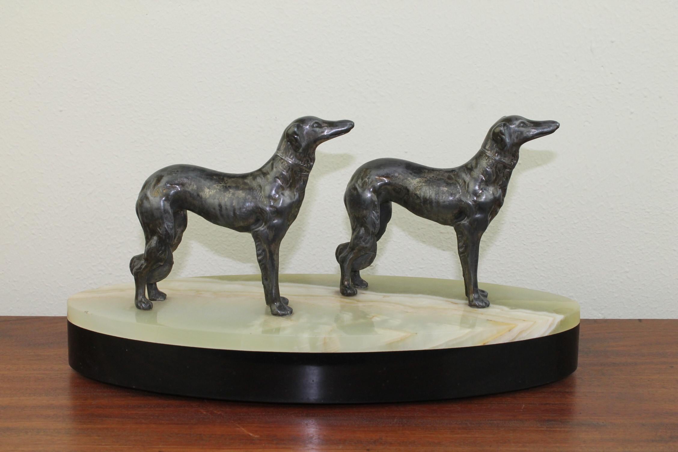 Art Deco Group of Greyhounds on Marble Base 14